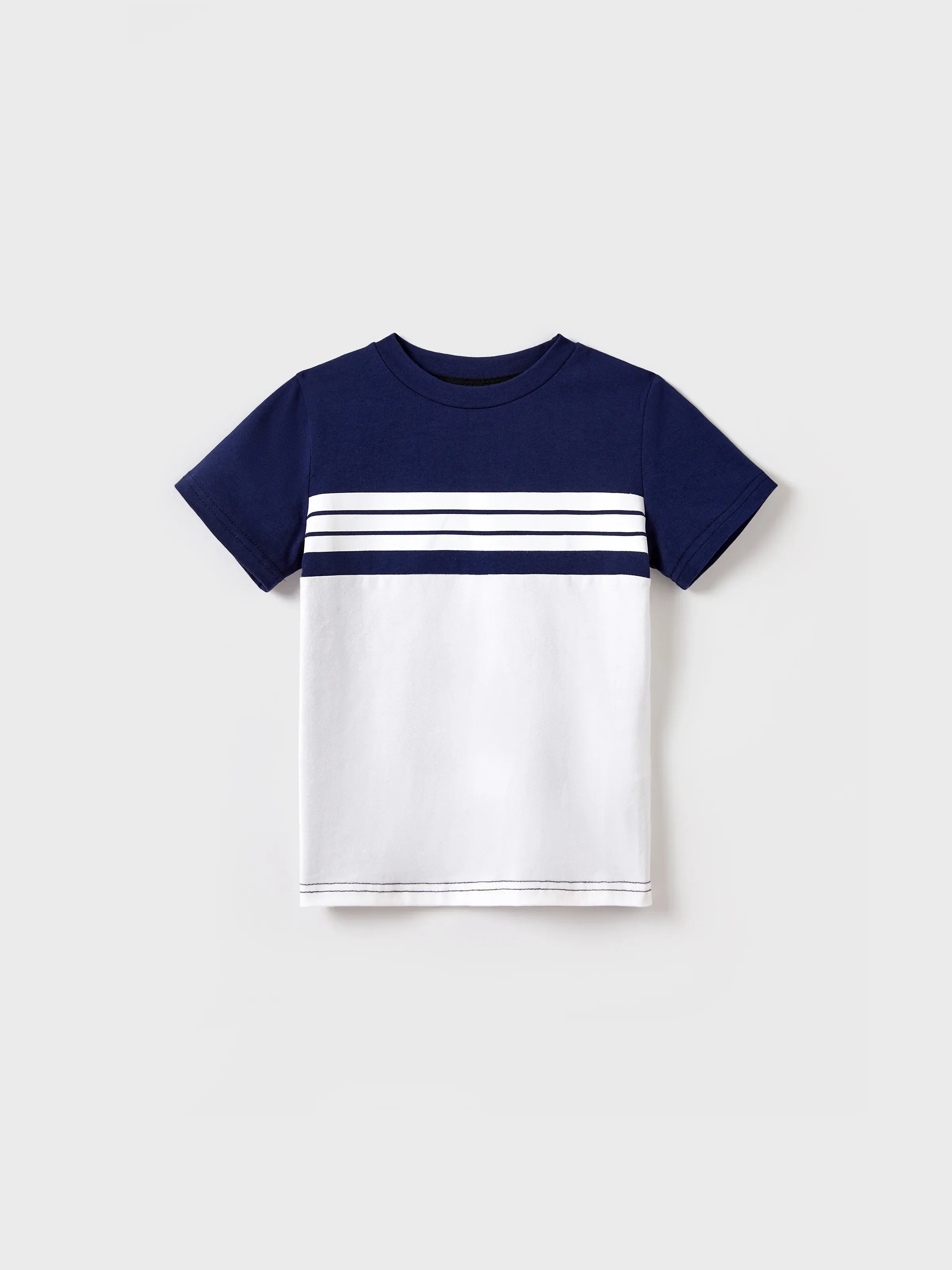 Family Matching Blue Colorblock Tee or Leaf Print Smocking Puff-sleeve Dress Set Blue - Image 13