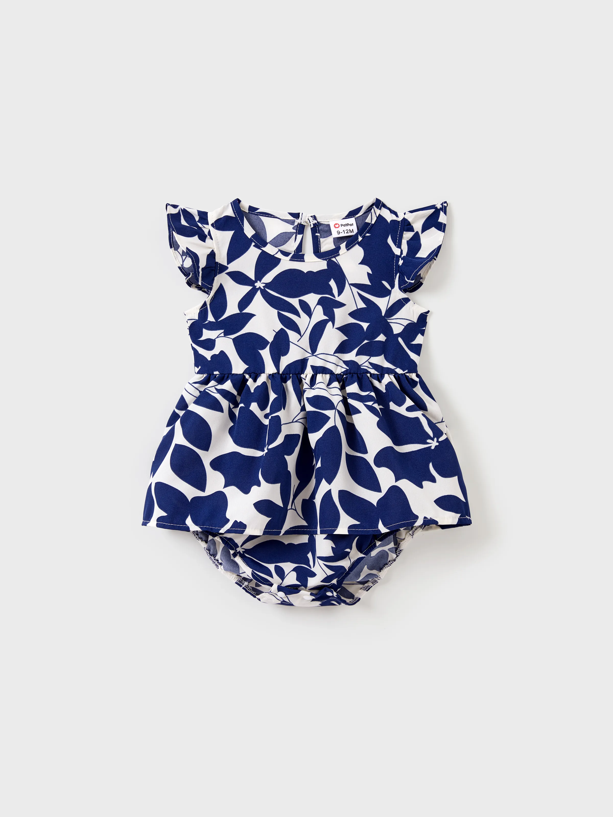 Family Matching Blue Colorblock Tee or Leaf Print Smocking Puff-sleeve Dress Set Blue - Image 8