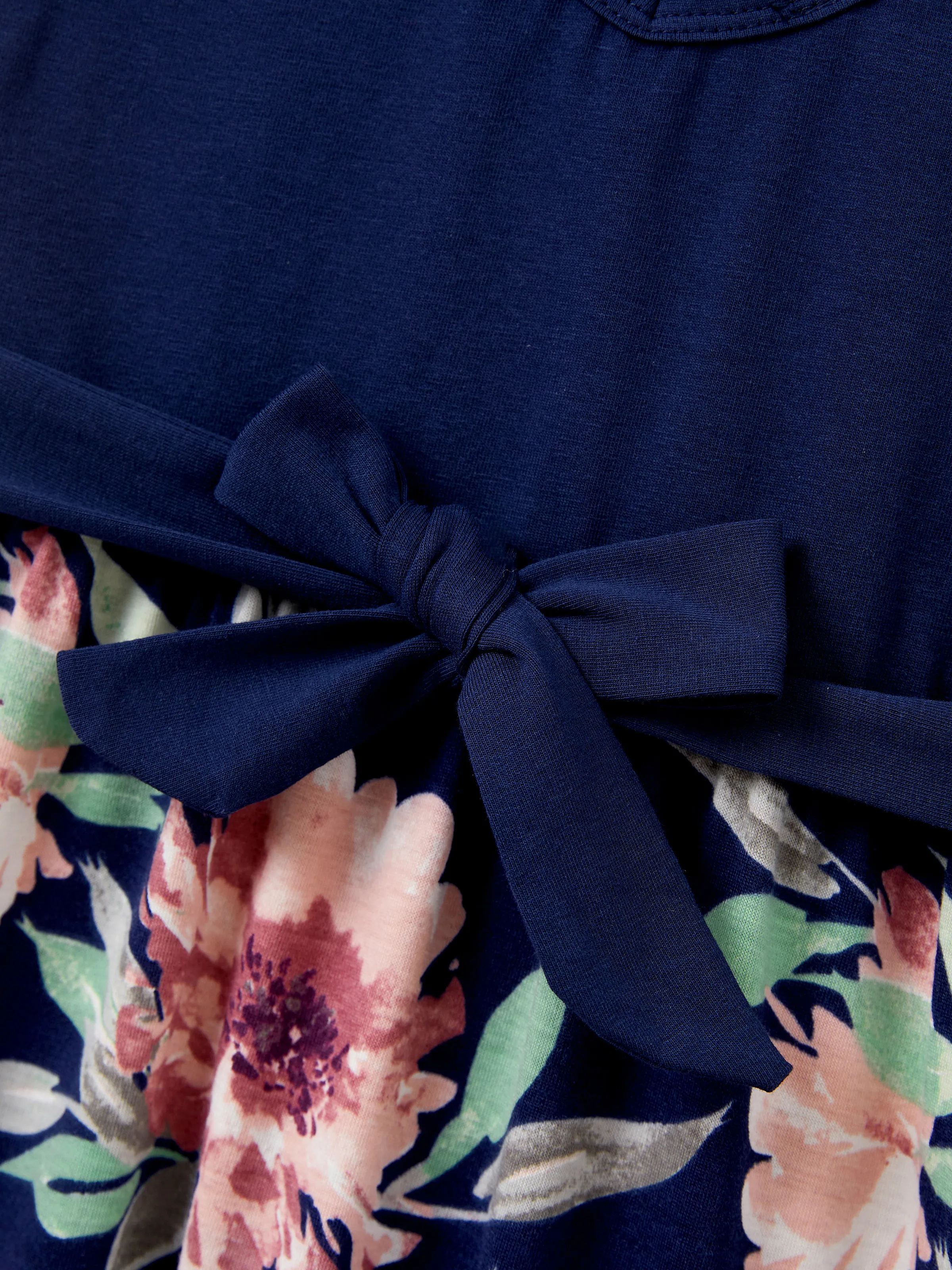 Family Matching Blue Cotton Tee and Flora Splicing Tank Top Dress Sets Deep Blue - Image 10