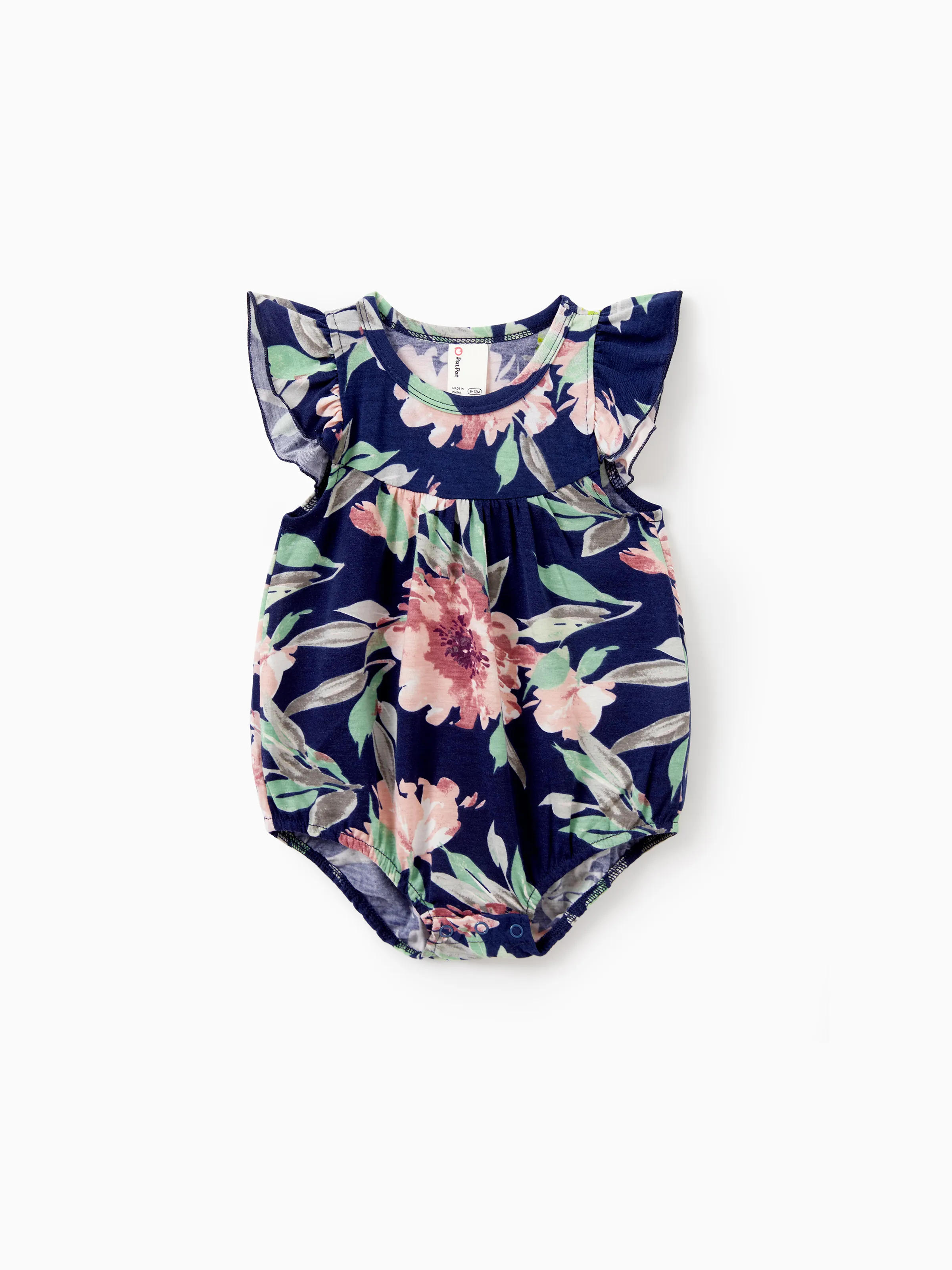 Family Matching Blue Cotton Tee and Flora Splicing Tank Top Dress Sets Deep Blue - Image 12