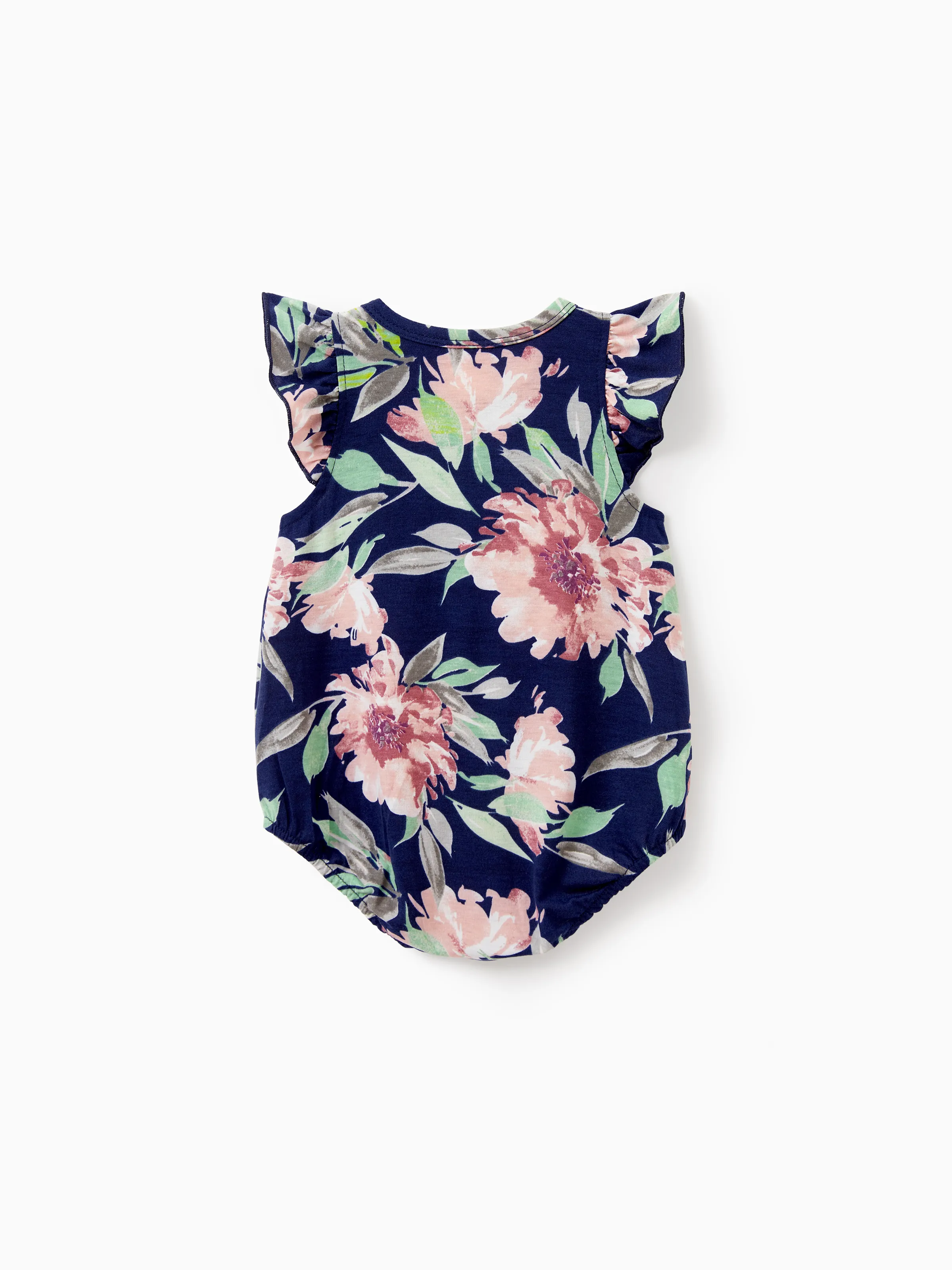 Family Matching Blue Cotton Tee and Flora Splicing Tank Top Dress Sets Deep Blue - Image 13