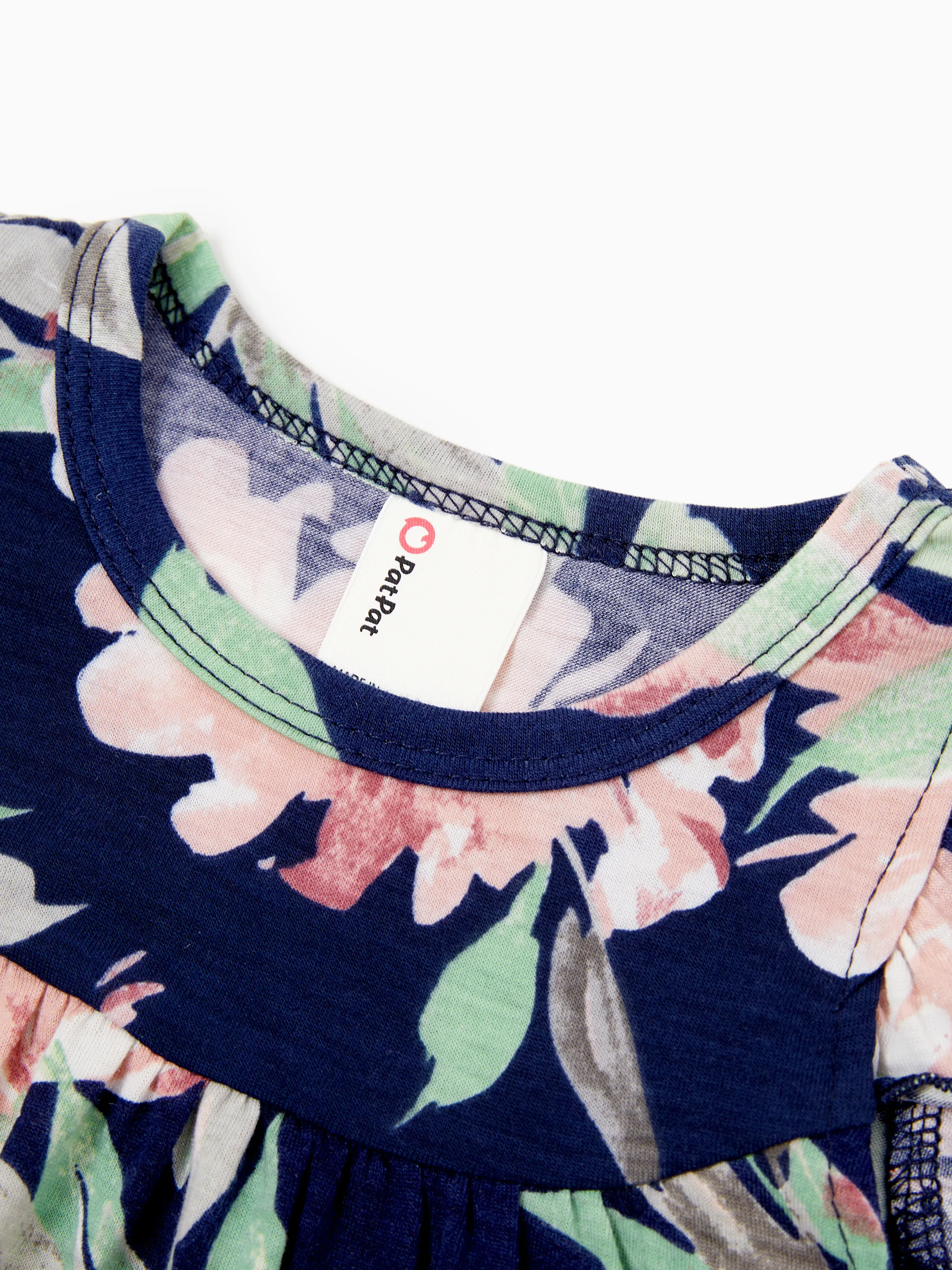 Family Matching Blue Cotton Tee and Flora Splicing Tank Top Dress Sets Deep Blue - Image 14