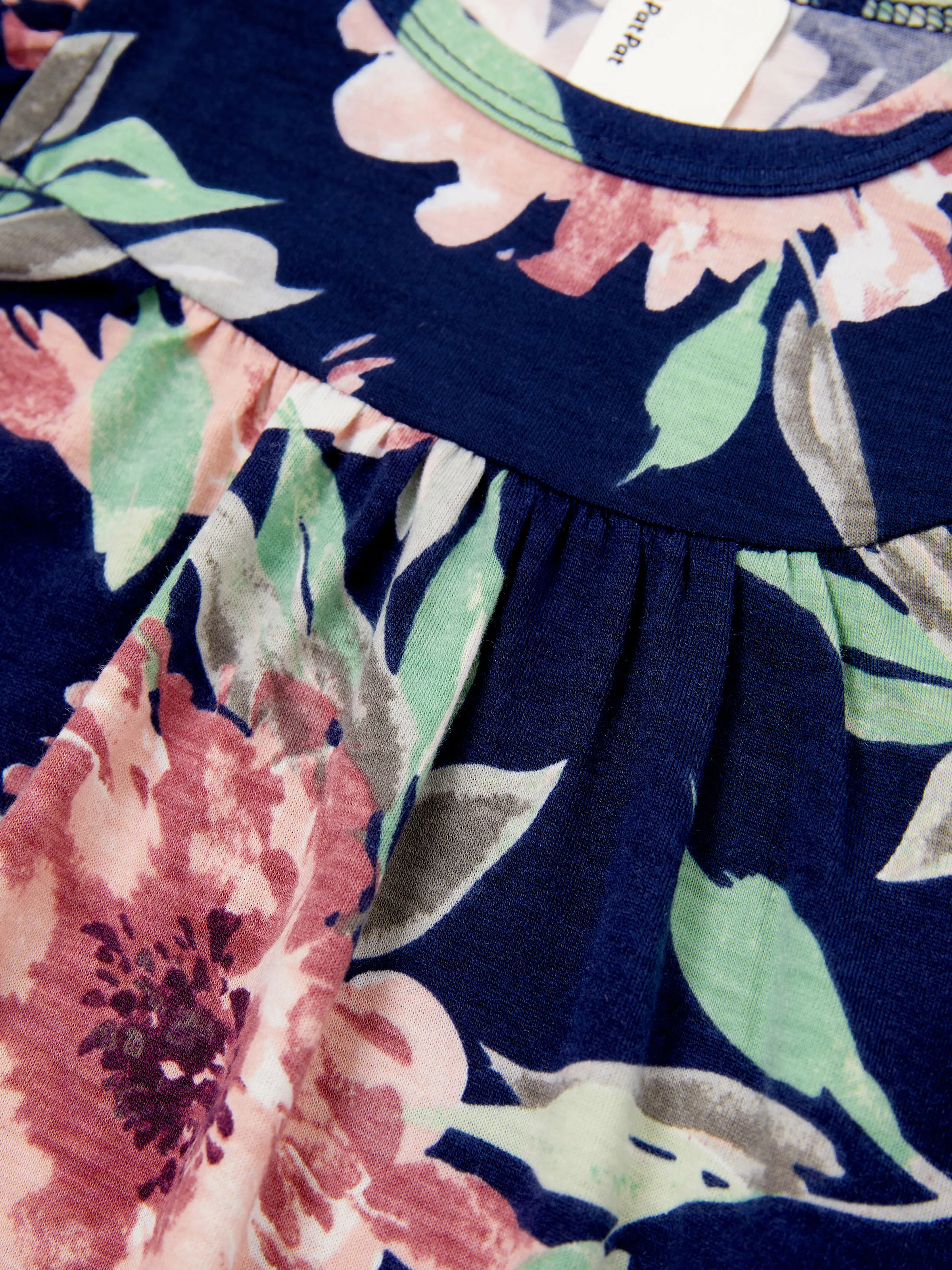 Family Matching Blue Cotton Tee and Flora Splicing Tank Top Dress Sets Deep Blue - Image 16