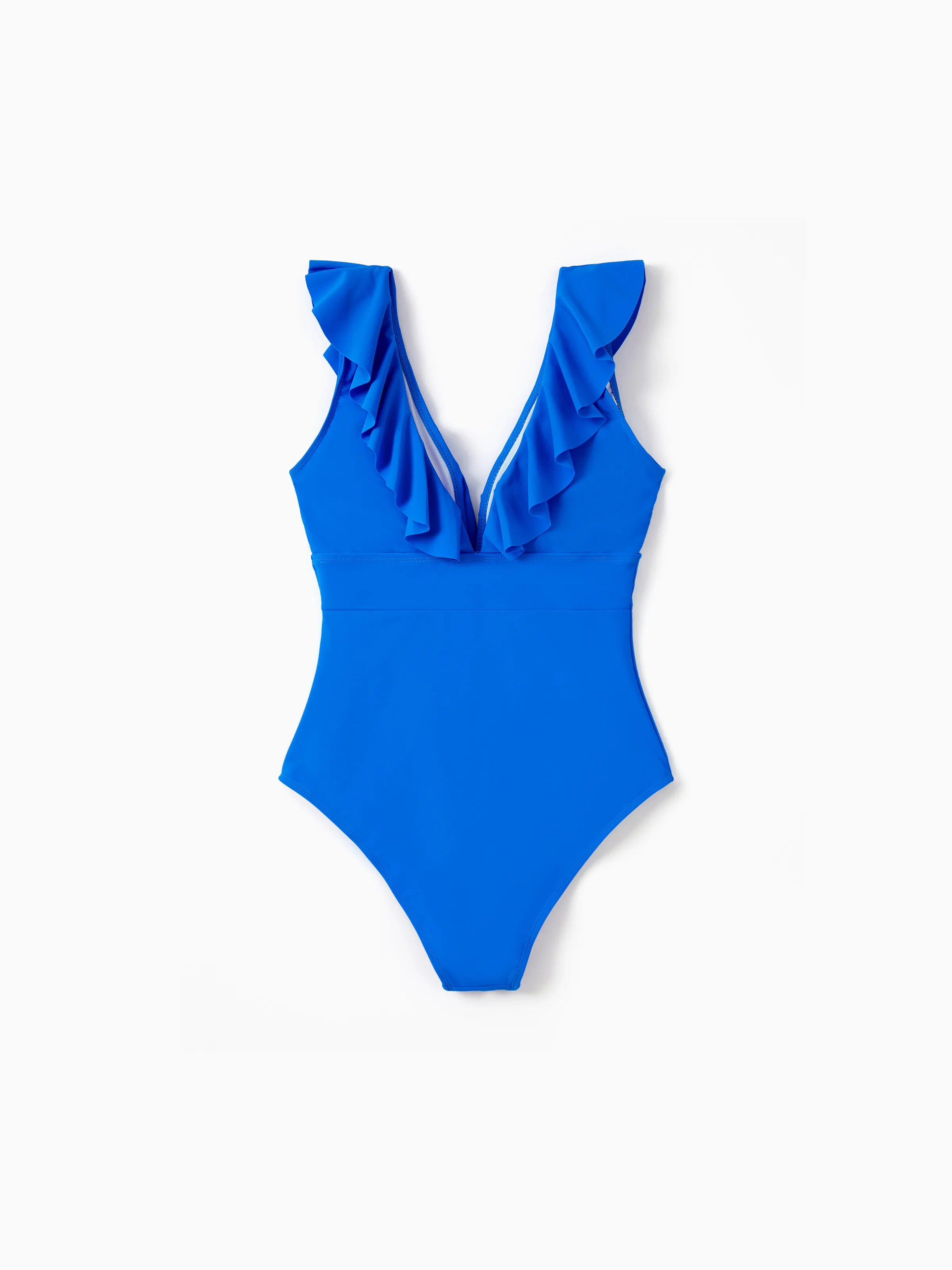 Family Matching Blue Ruffle One-piece Swimsuit or Swim Trunks Blue - Image 3