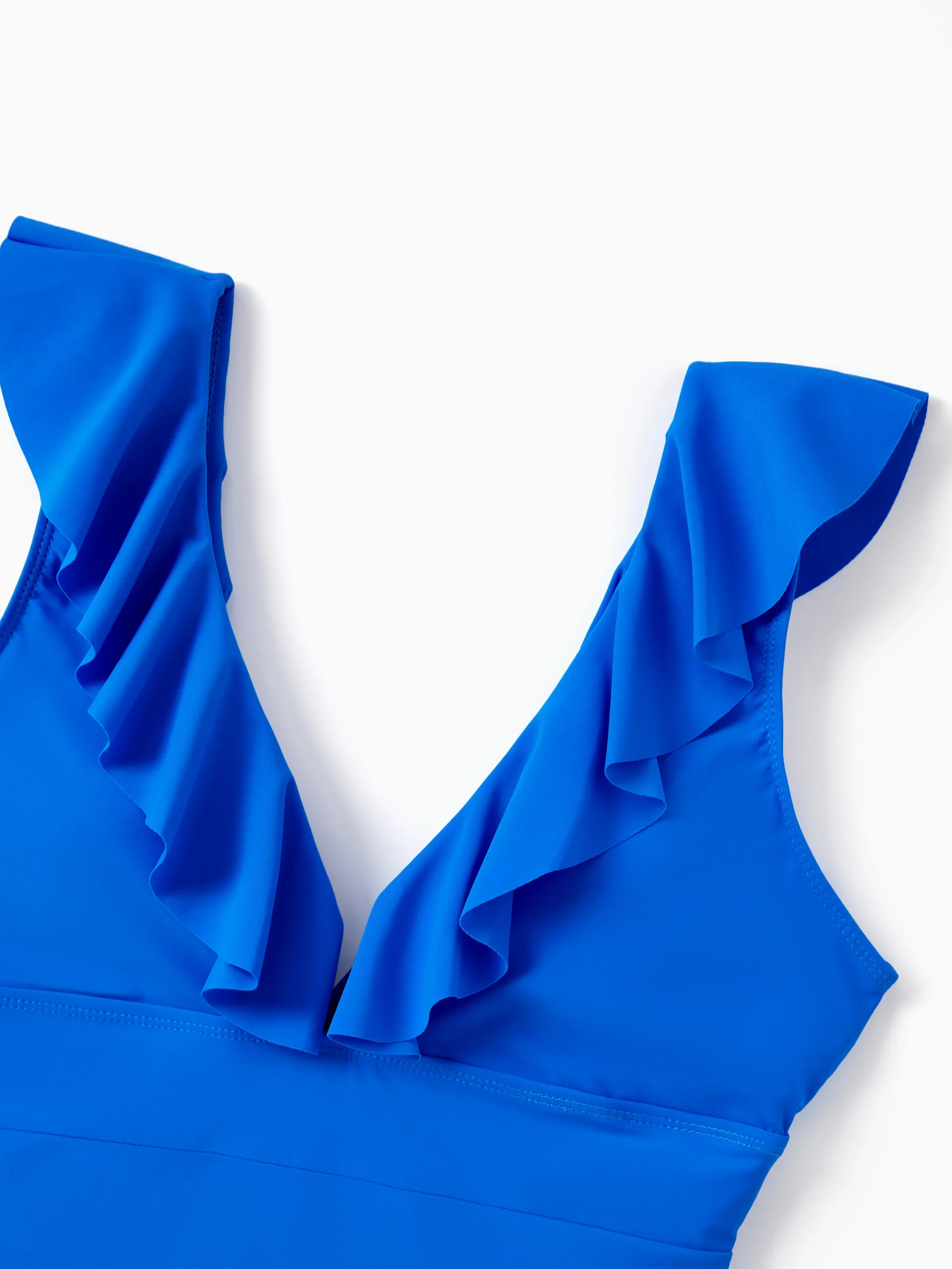 Family Matching Blue Ruffle One-piece Swimsuit or Swim Trunks Blue - Image 4