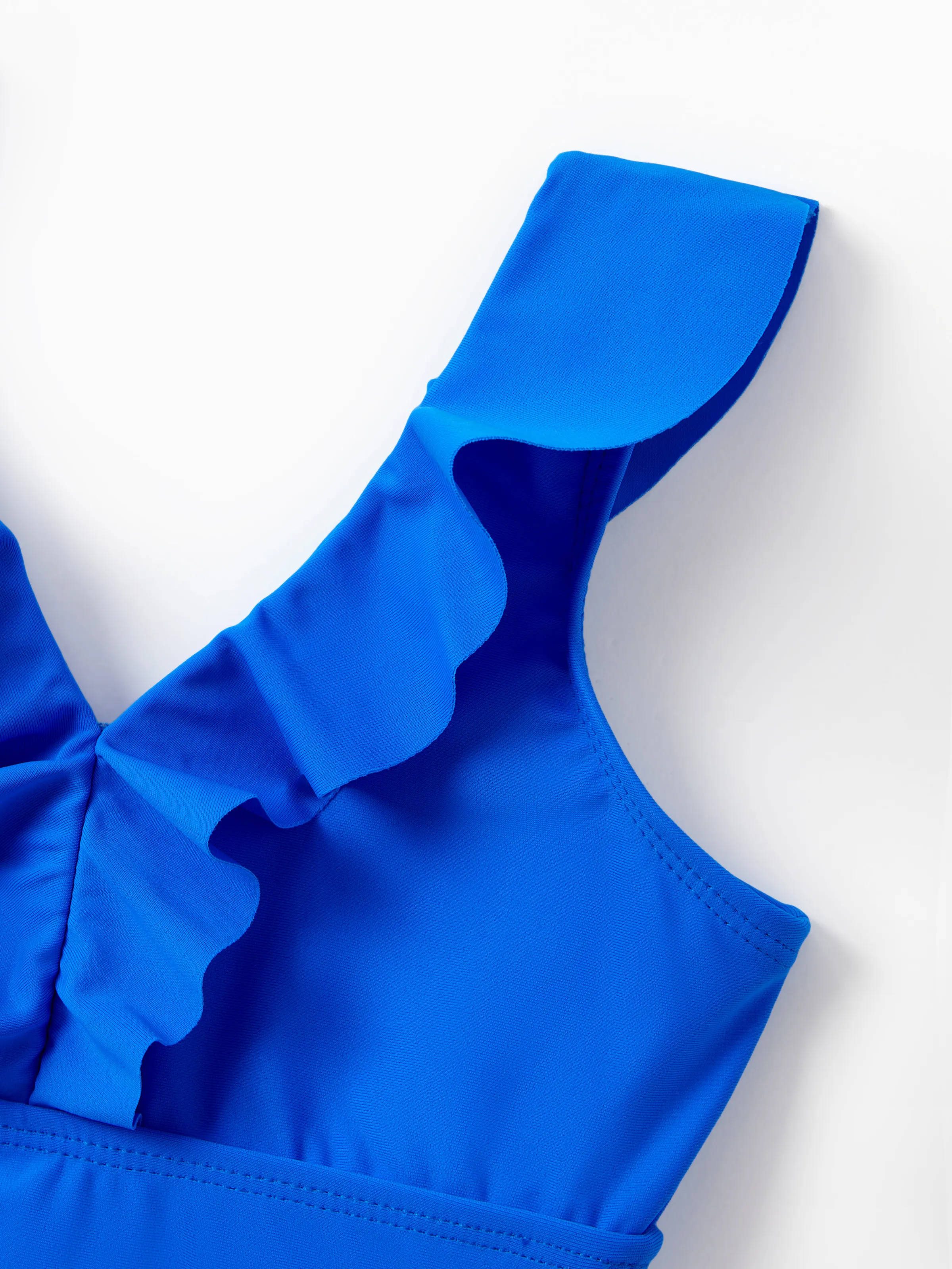 Family Matching Blue Ruffle One-piece Swimsuit or Swim Trunks Blue - Image 9