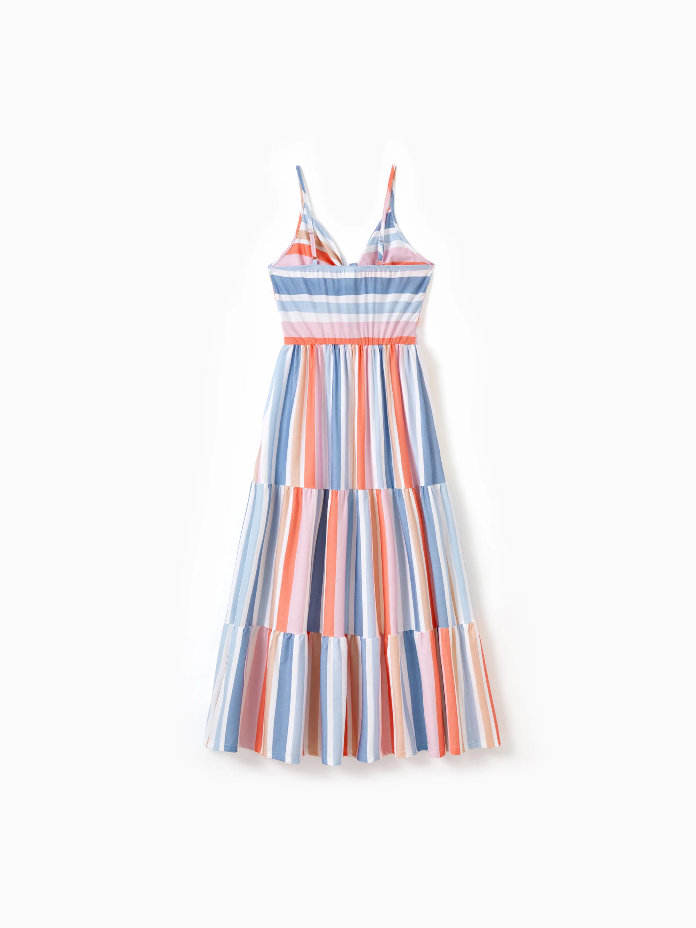 Family Matching Blue Short-sleeve Tee or Colorful Stripe Camisole Dress Multi-color - Image 3