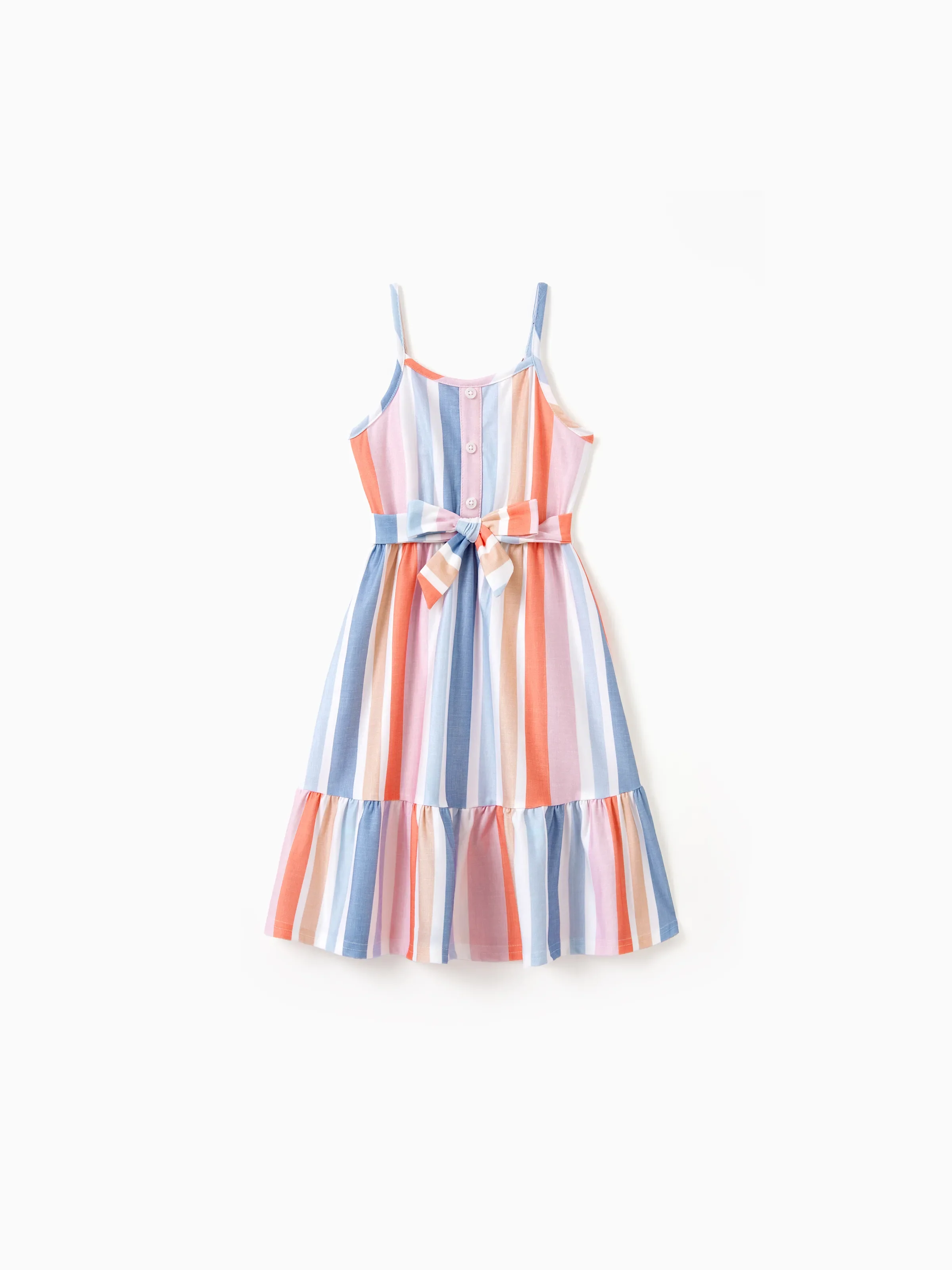 Family Matching Blue Short-sleeve Tee or Colorful Stripe Camisole Dress Multi-color - Image 4