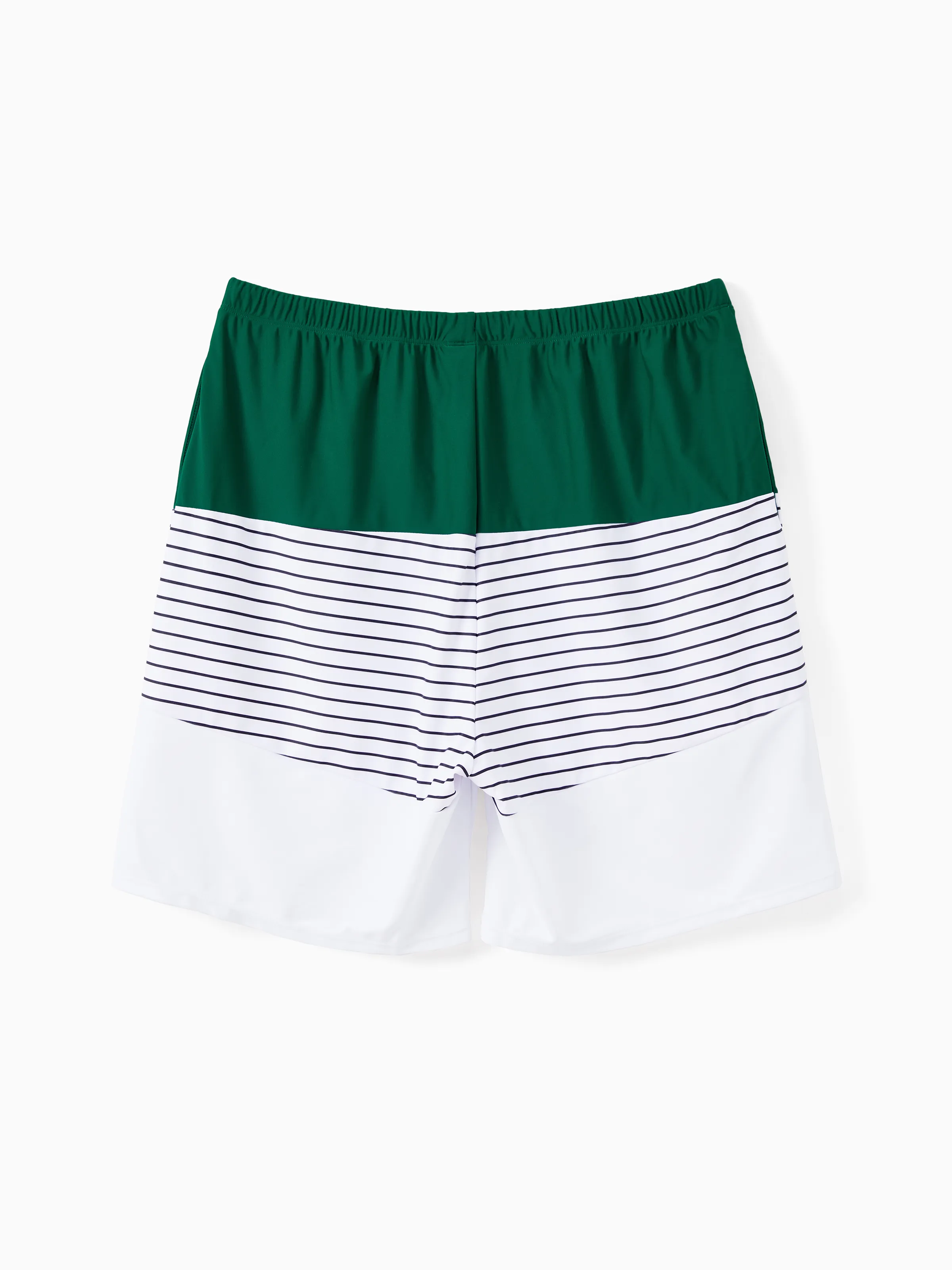 Family Matching Color Block Drawstring Swim Trunks or Stripe Cross Front Two-Piece Swimsuit (Quick-Dry) Green - Image 17