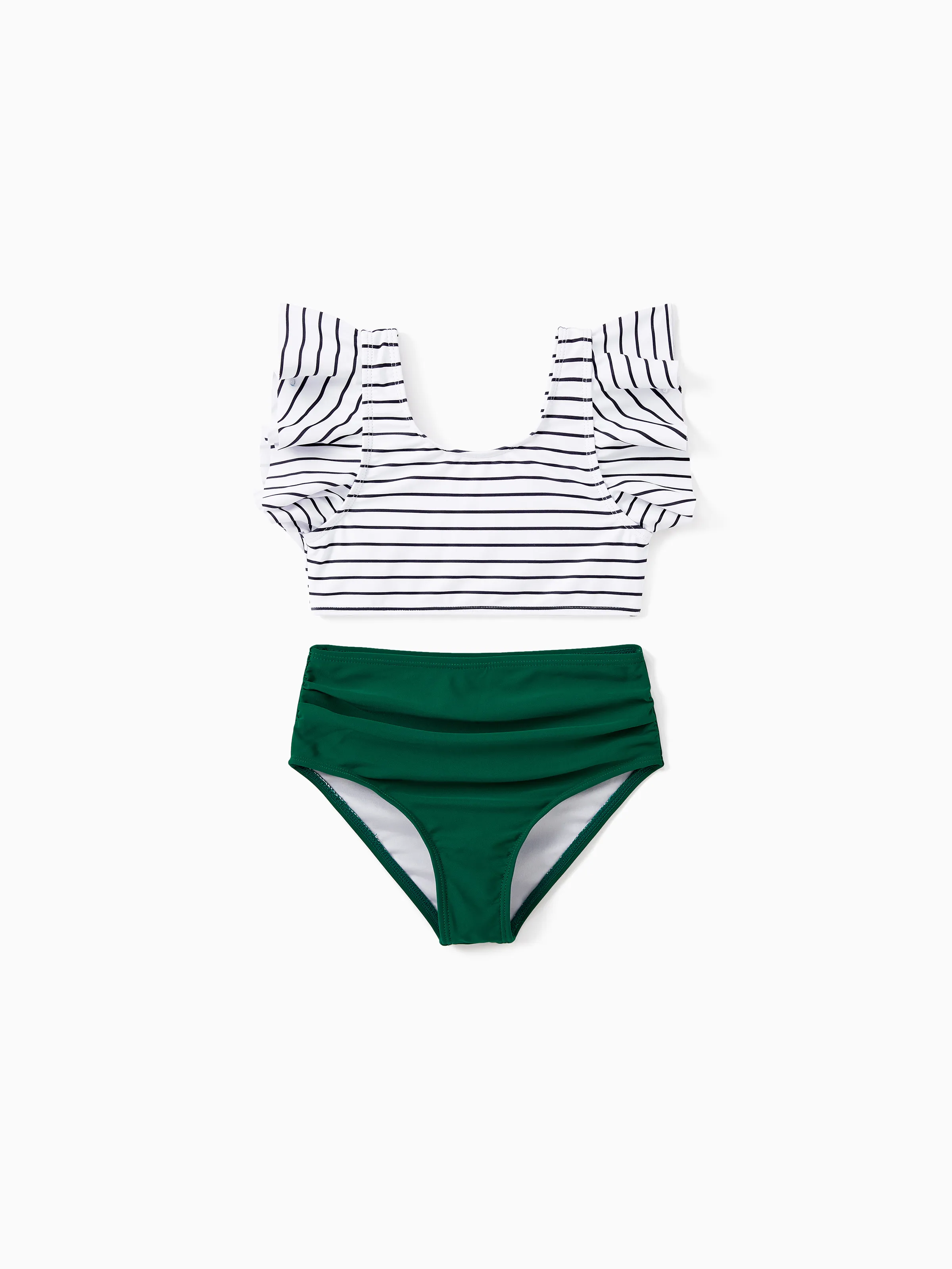 Family Matching Color Block Drawstring Swim Trunks or Stripe Cross Front Two-Piece Swimsuit (Quick-Dry) Green - Image 7