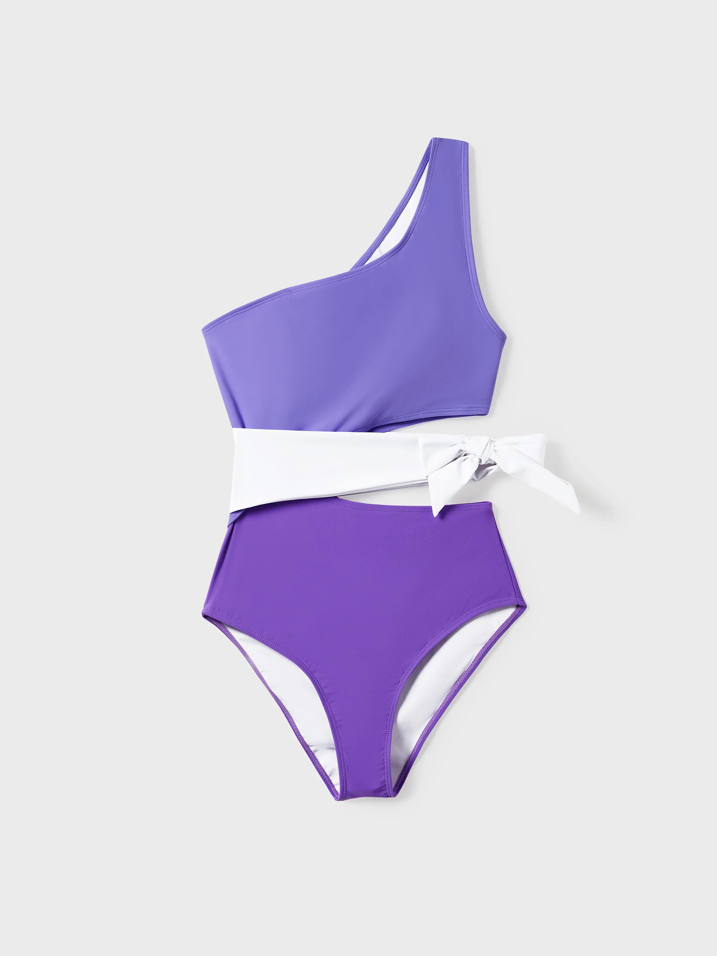 Family Matching Color-block Swim Trunks or One-shoulder Side Knot One-Piece Swimsuit (Quick-Dry) ColorBlock - Image 2