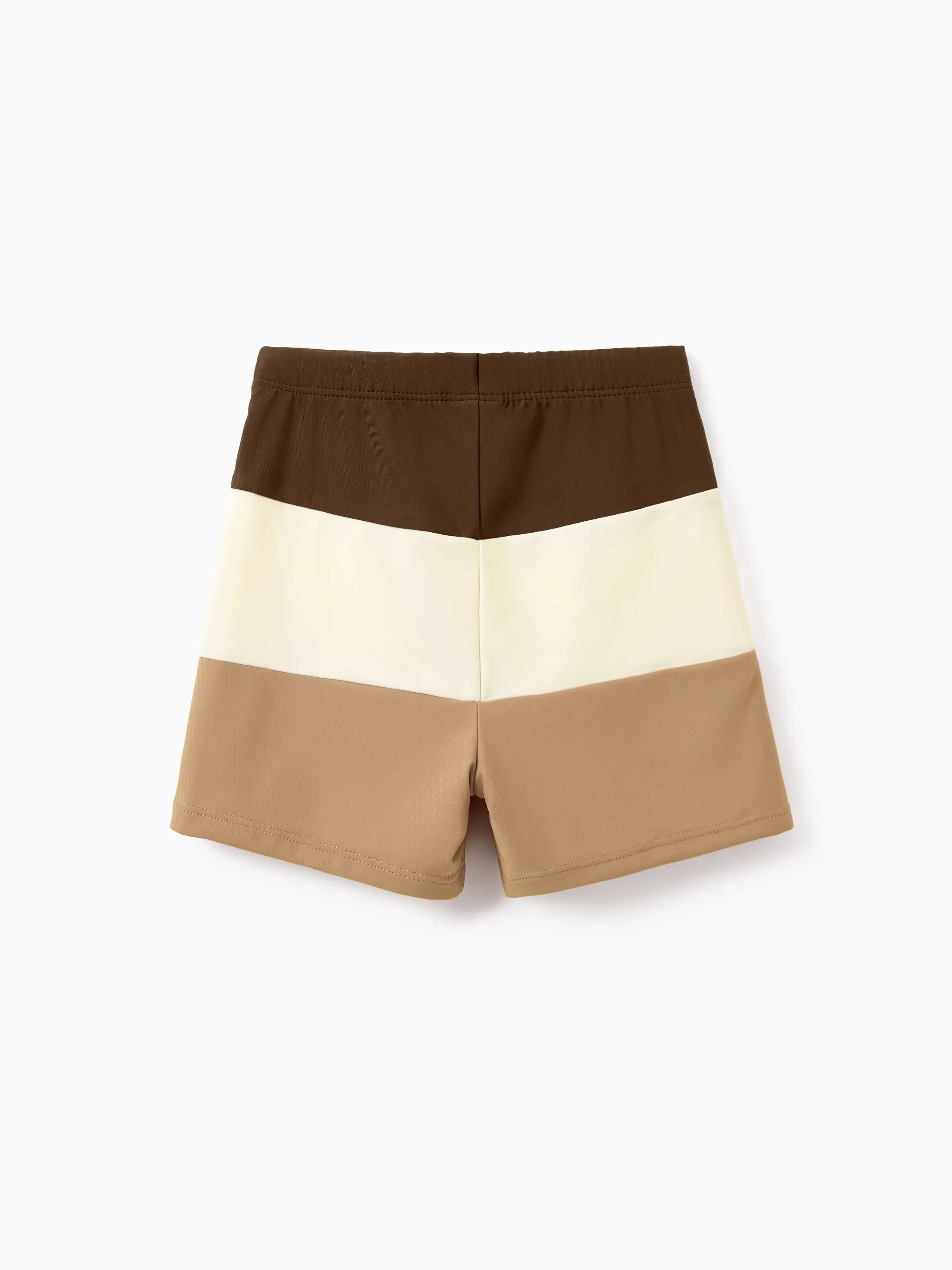 Family Matching Color Block Swimsuits, Mommy and Me One-Shoulder Cutout Bikini Set, Daddy and Son Color Block Swim Trunks, Summer Beach Vacation Swimwear Coffee - Image 11