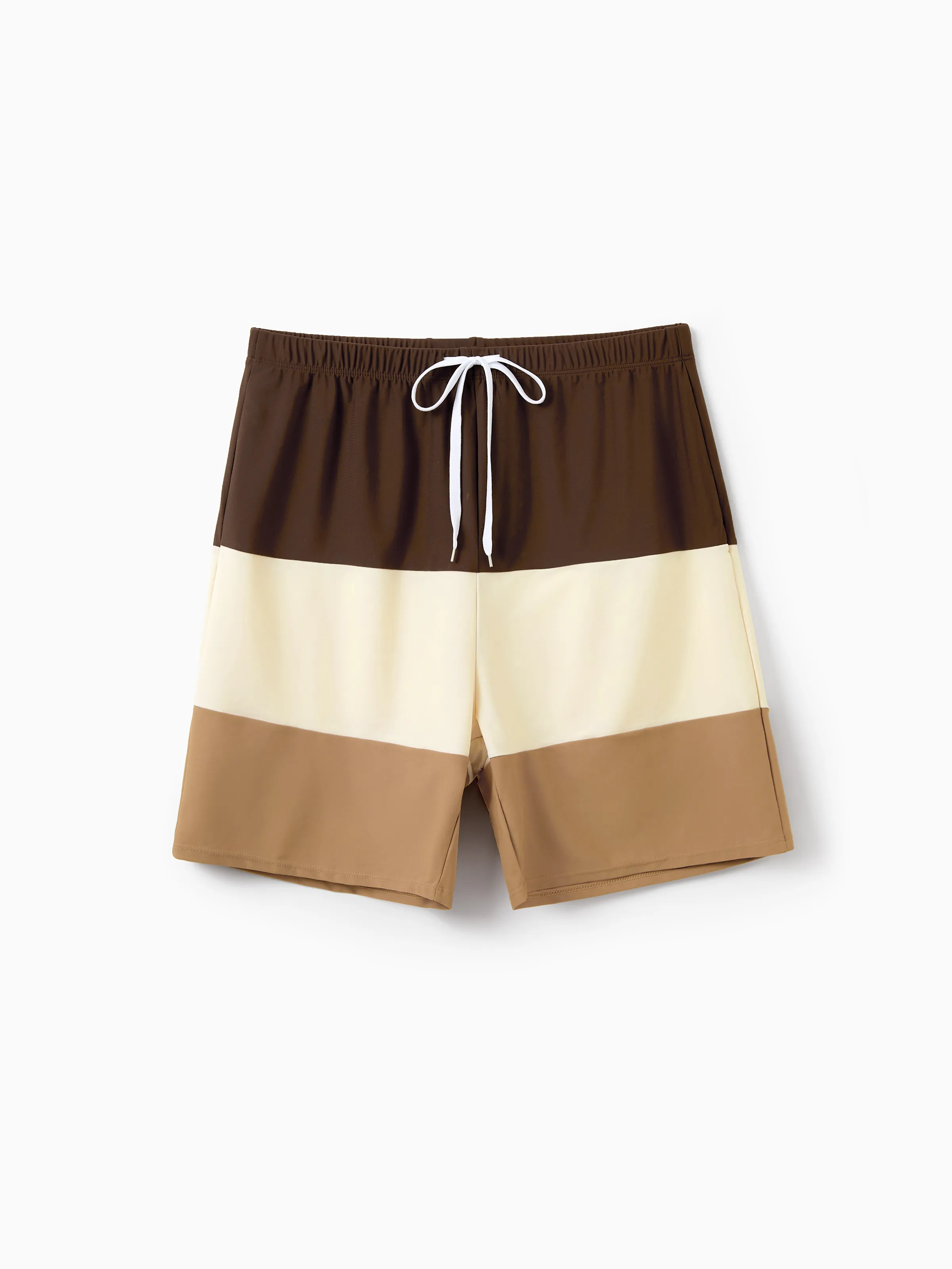 Family Matching Color Block Swimsuits, Mommy and Me One-Shoulder Cutout Bikini Set, Daddy and Son Color Block Swim Trunks, Summer Beach Vacation Swimwear Coffee - Image 15