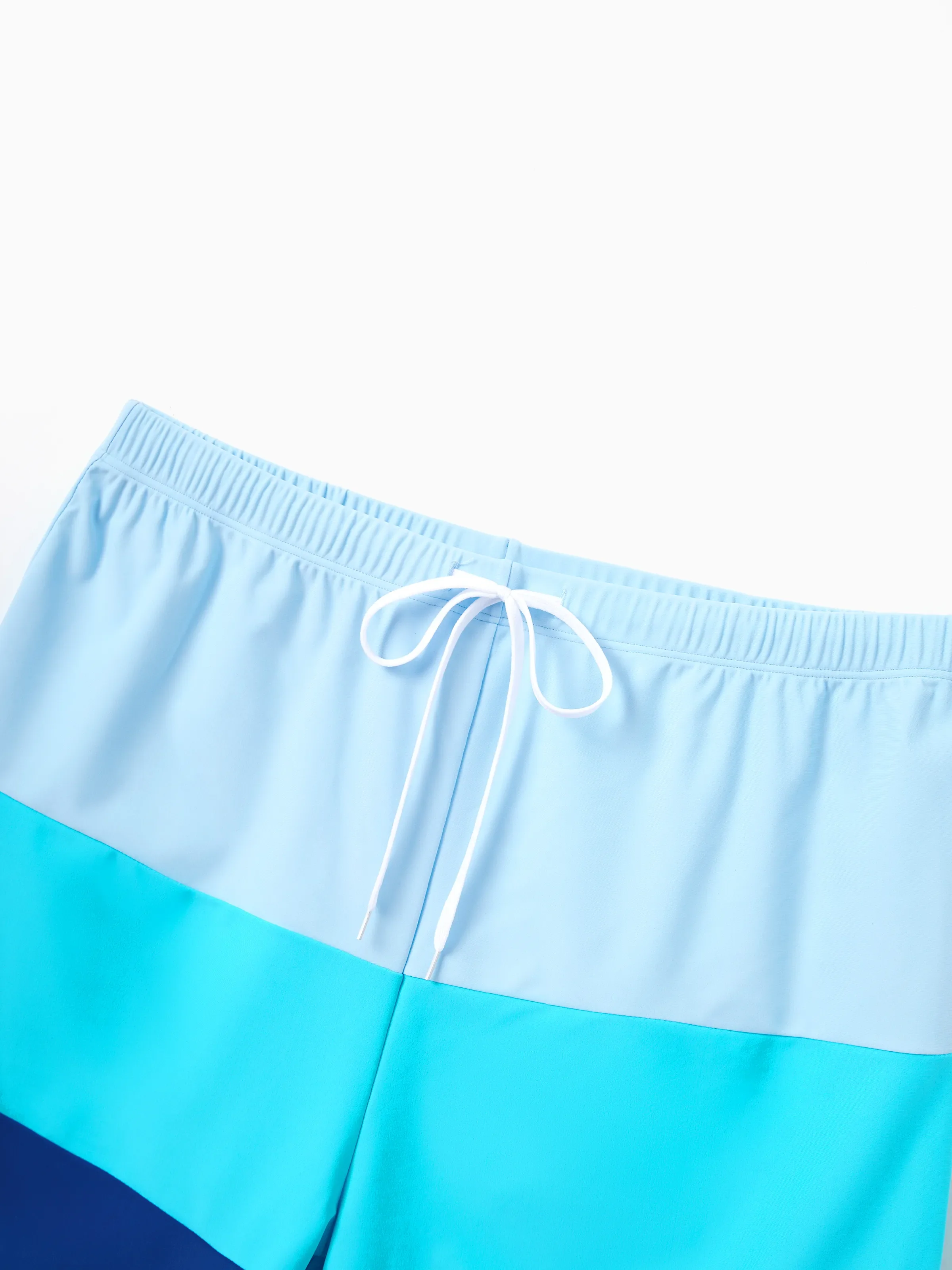 Family Matching Color Block Swimsuits One Shoulder Swim Dress / Swim Trunks Set Blue - Image 19