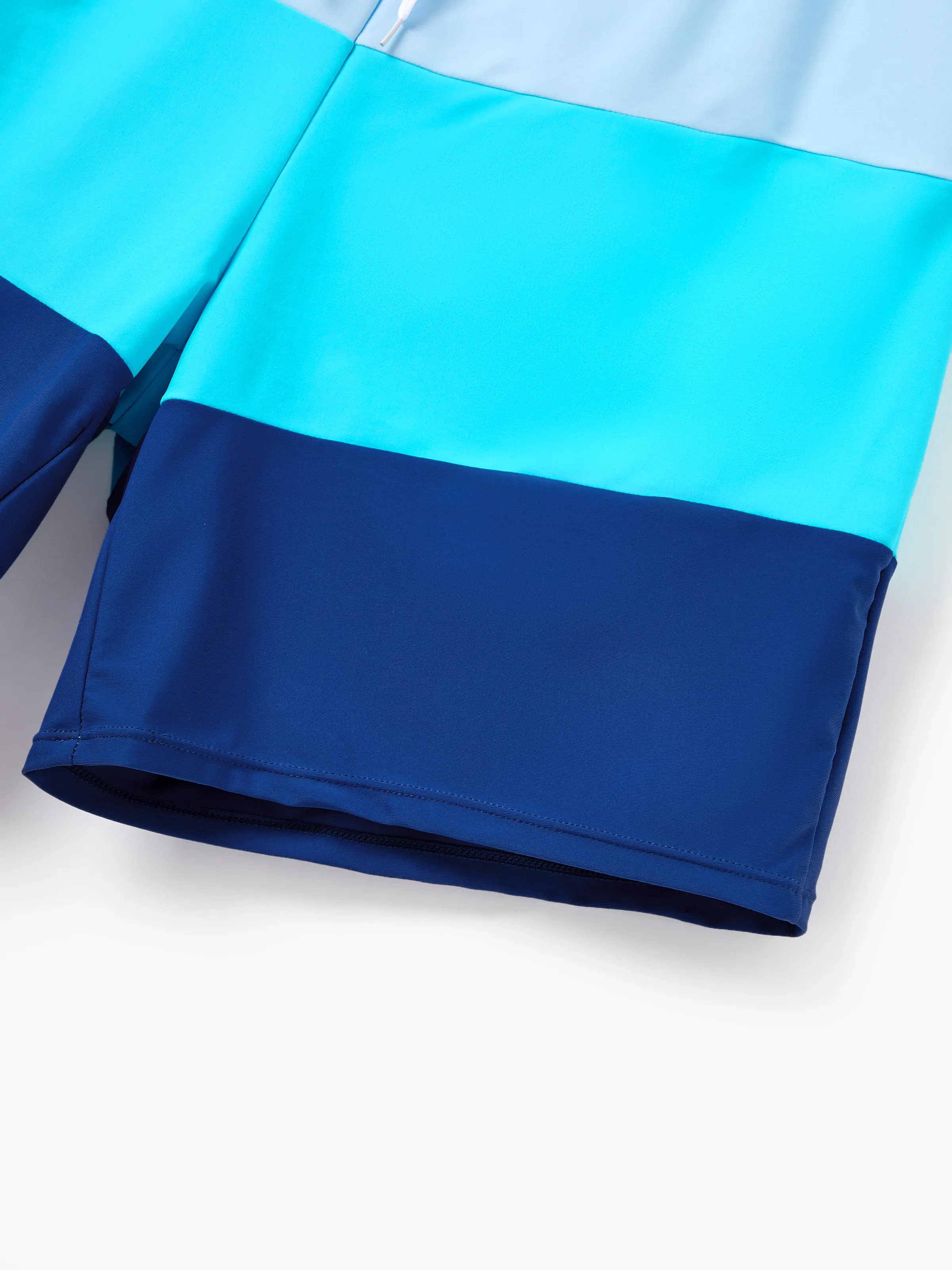 Family Matching Color Block Swimsuits One Shoulder Swim Dress / Swim Trunks Set Blue - Image 20
