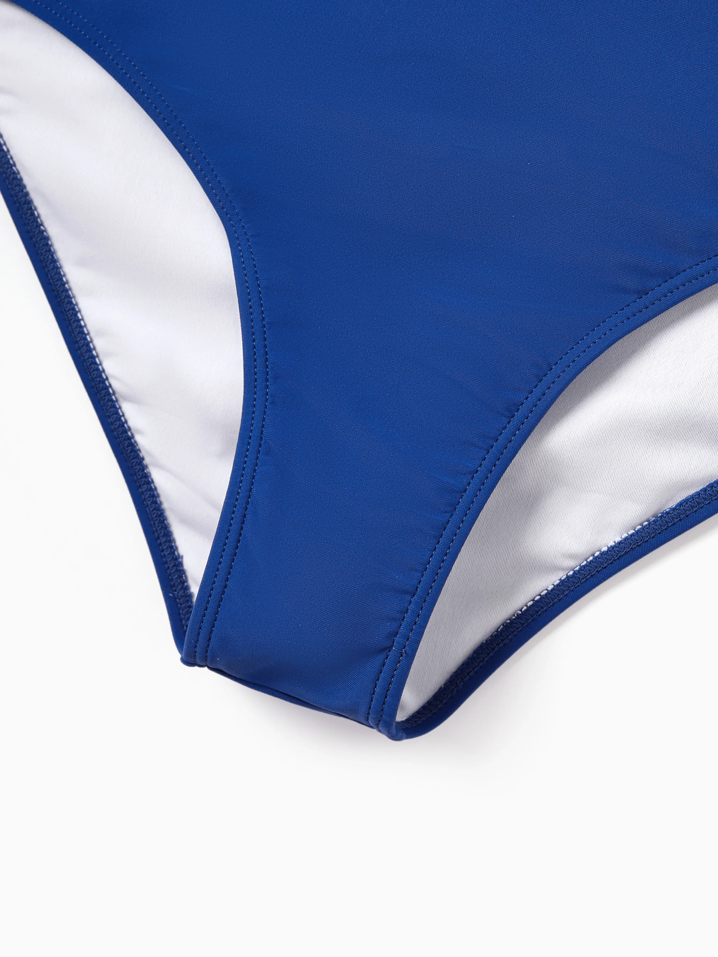 Family Matching Color Block Swimsuits One Shoulder Swim Dress / Swim Trunks Set Blue - Image 6