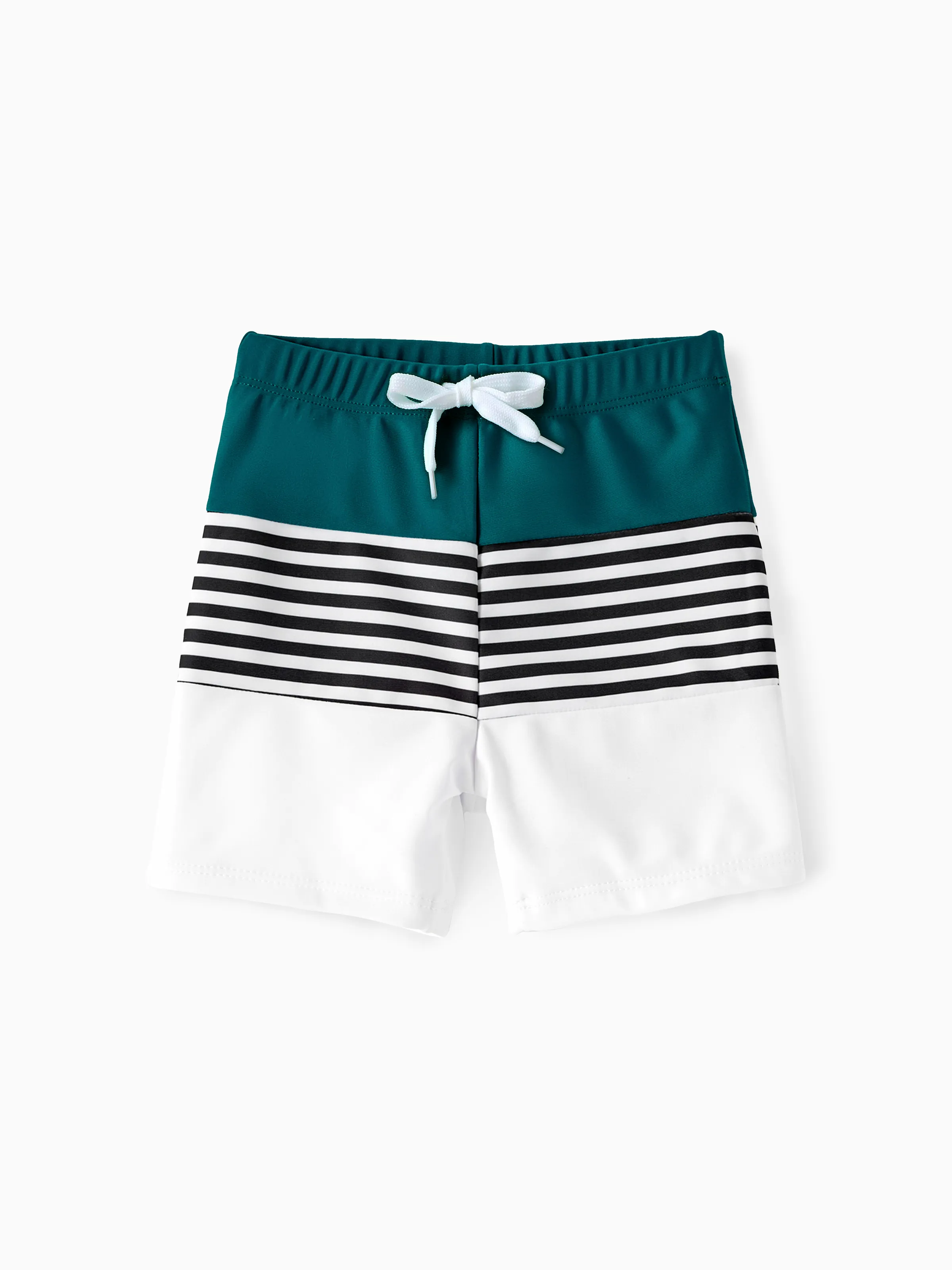 Family Matching Colorblock One Shoulder Cut Out One-piece Swimsuit and Striped Spliced Swim Trunks Shorts DeepTurquoise - Image 14