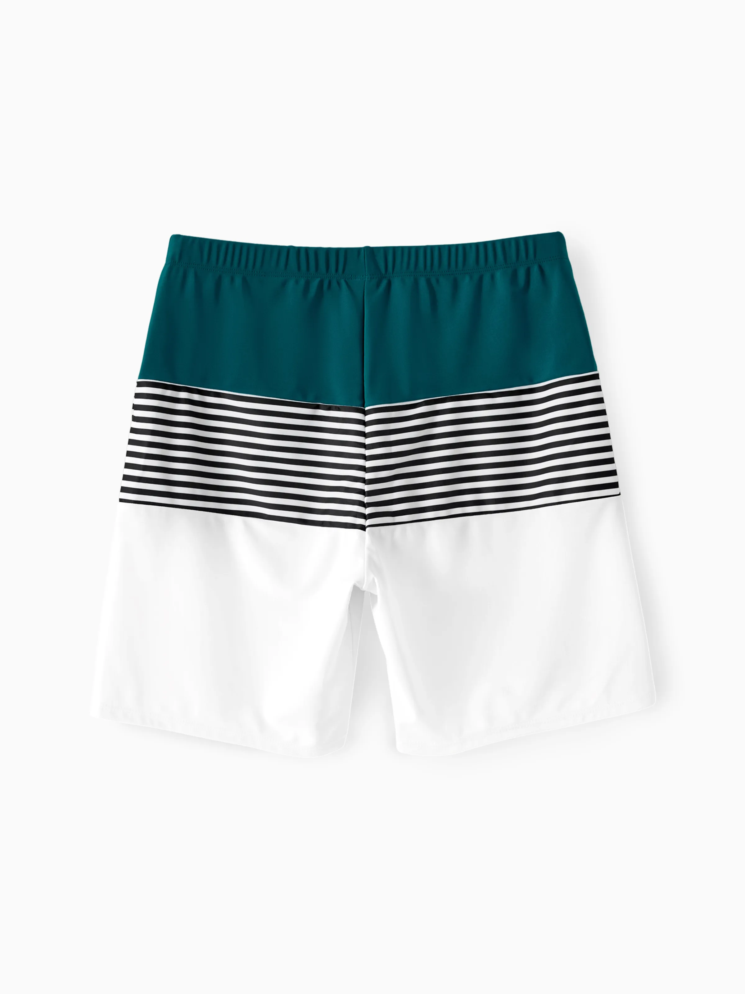 Family Matching Colorblock One Shoulder Cut Out One-piece Swimsuit and Striped Spliced Swim Trunks Shorts DeepTurquoise - Image 20