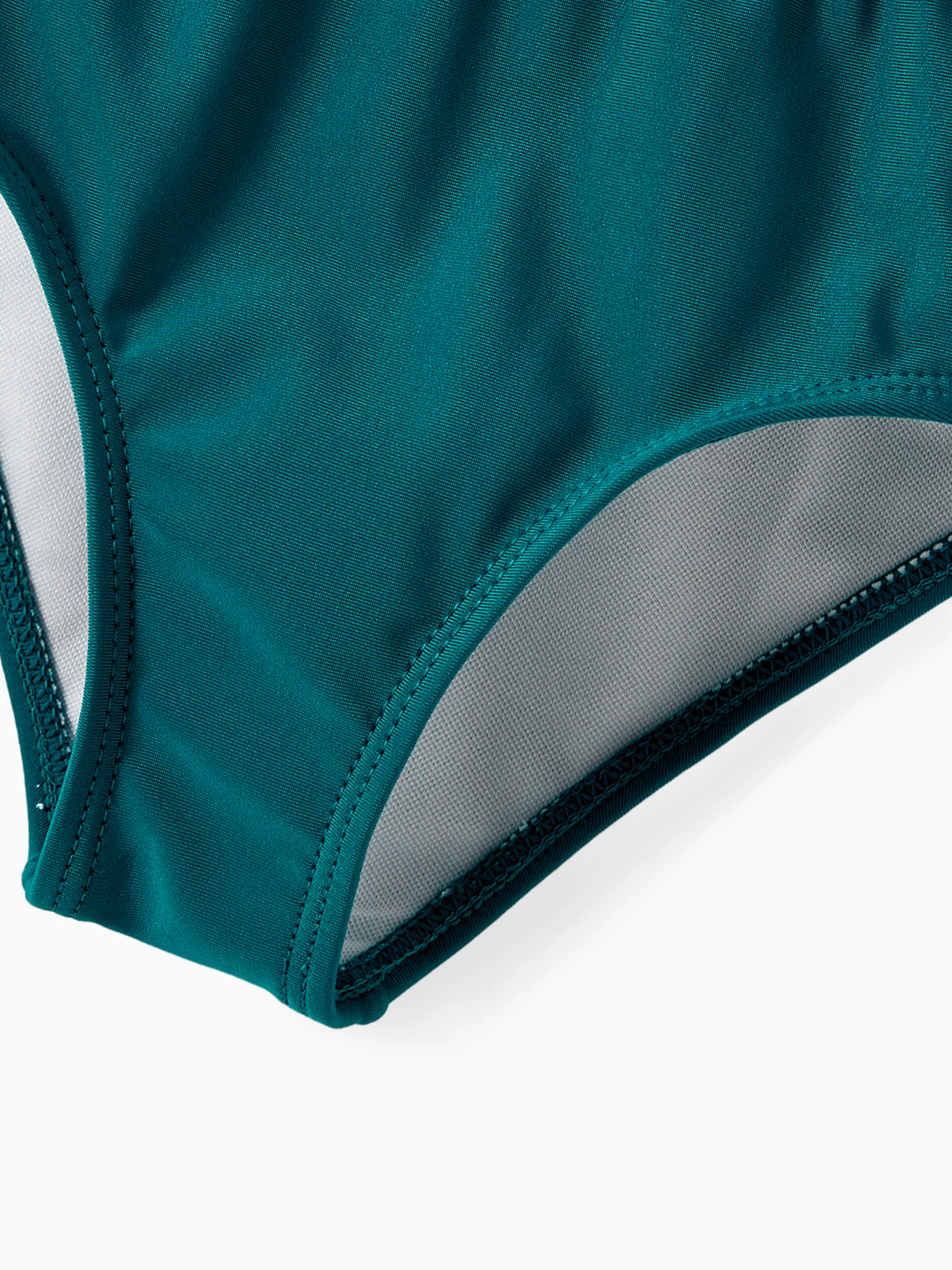 Family Matching Colorblock One Shoulder Cut Out One-piece Swimsuit and Striped Spliced Swim Trunks Shorts DeepTurquoise - Image 7