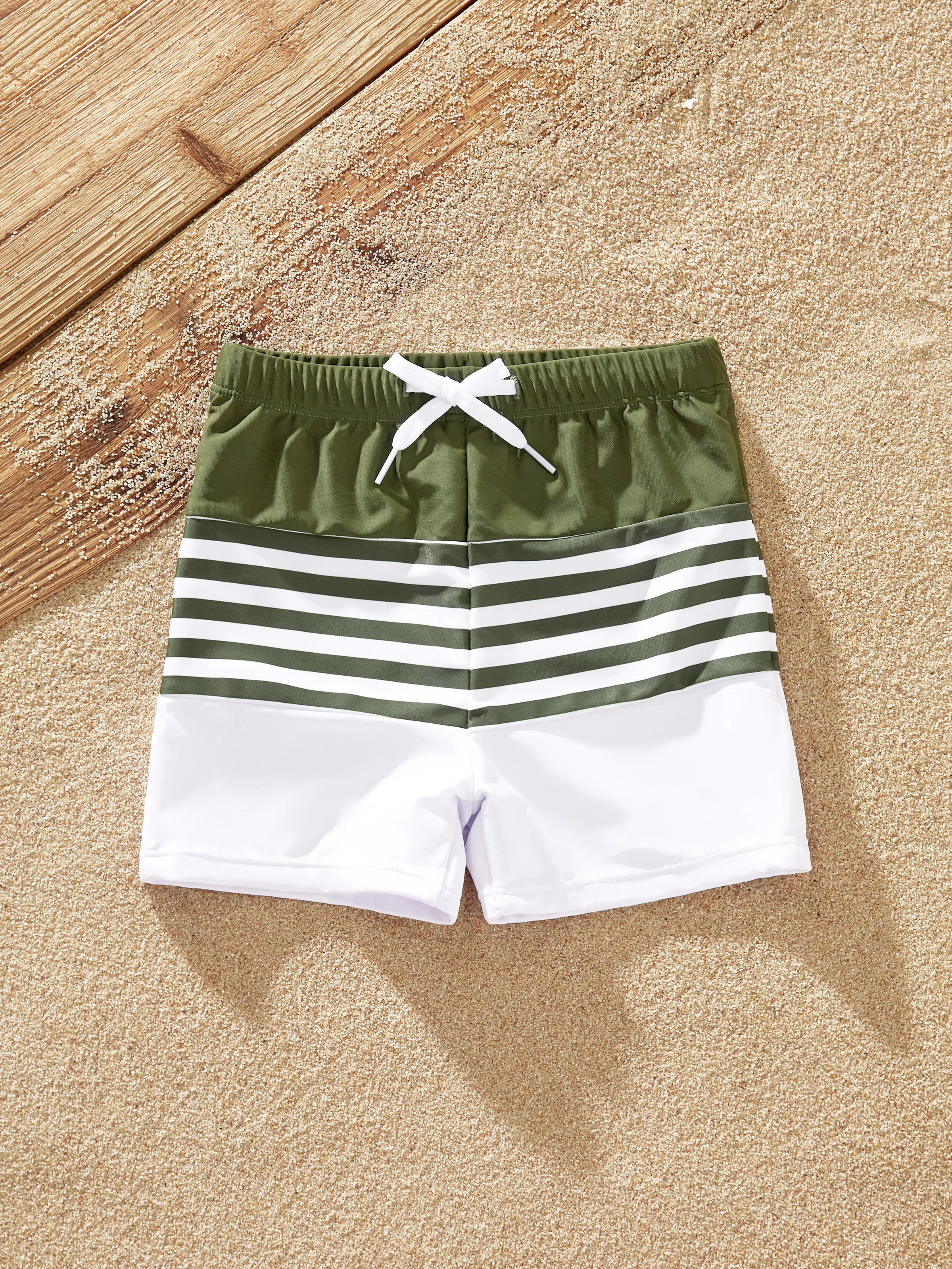 Family Matching Colorblock Stripe Swim Trunks or One Piece One Shoulder Swimsuit Army green - Image 12