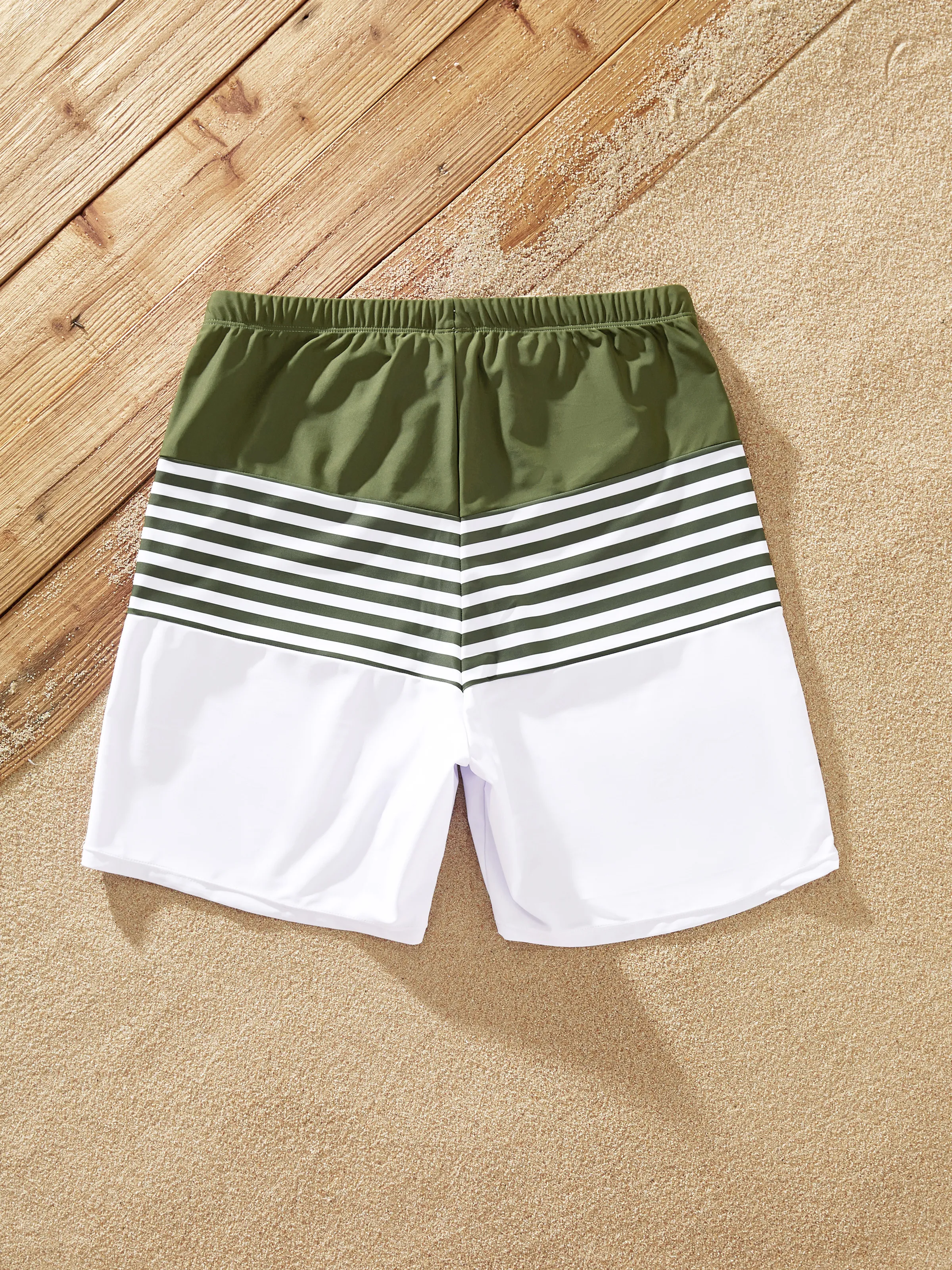 Family Matching Colorblock Stripe Swim Trunks or One Piece One Shoulder Swimsuit Army green - Image 17