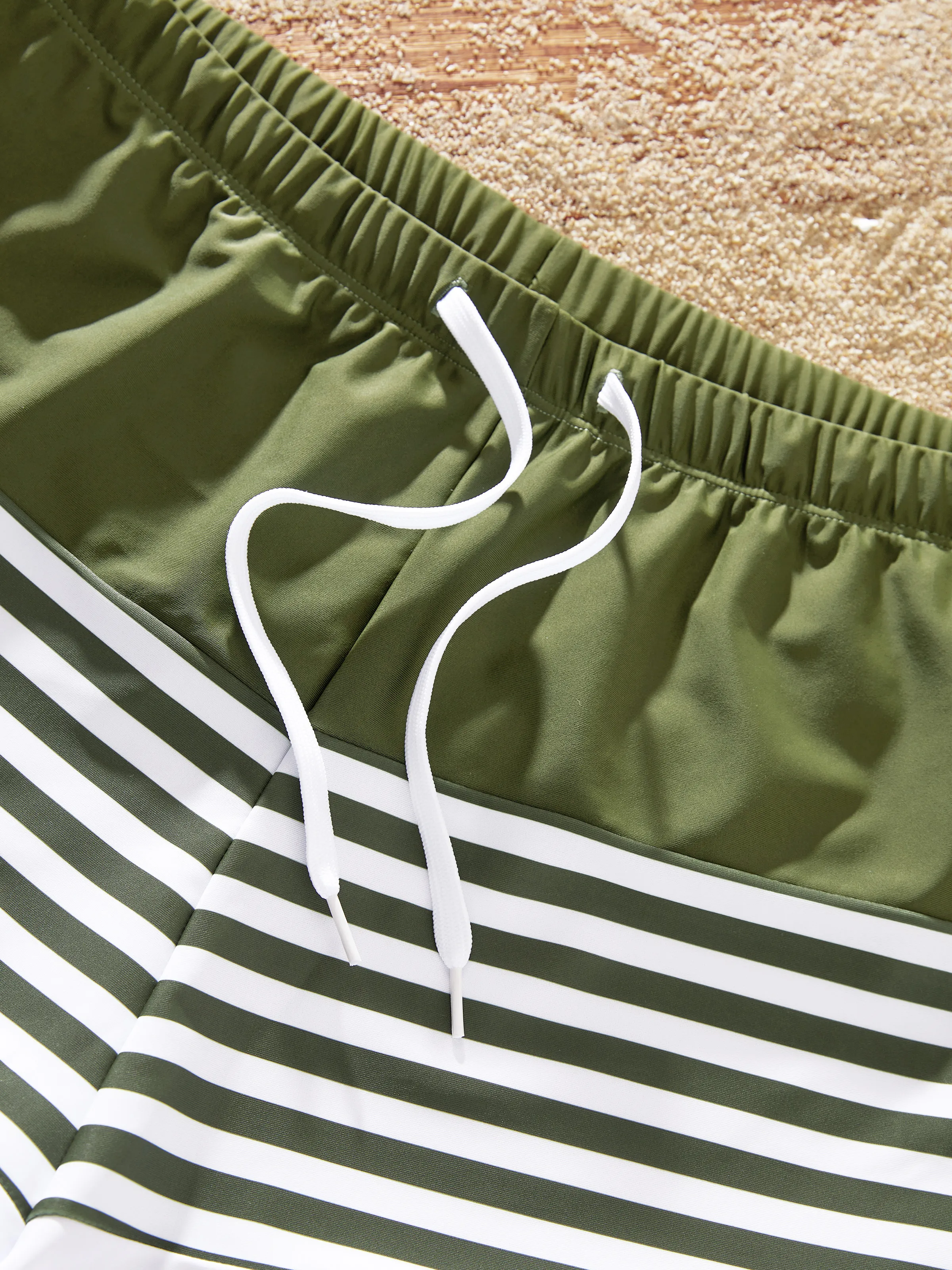 Family Matching Colorblock Stripe Swim Trunks or One Piece One Shoulder Swimsuit Army green - Image 18