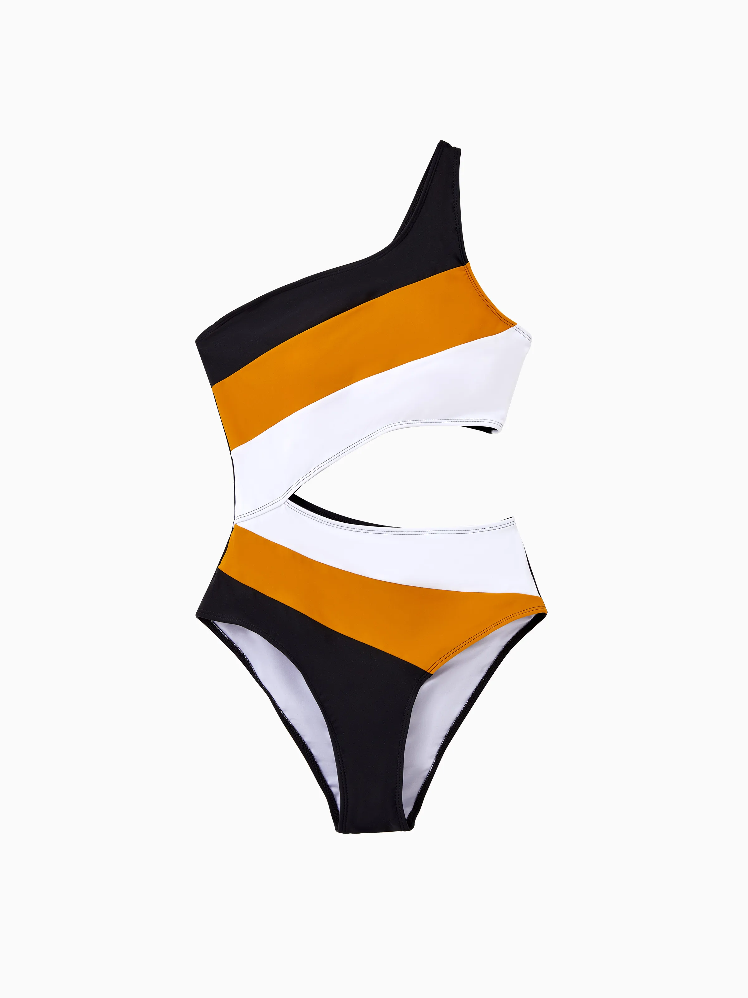 Family Matching Colorblock Swim Trunks Shorts or Cut Out Waist One-Shoulder One-piece Swimsuit Multi-color - Image 2