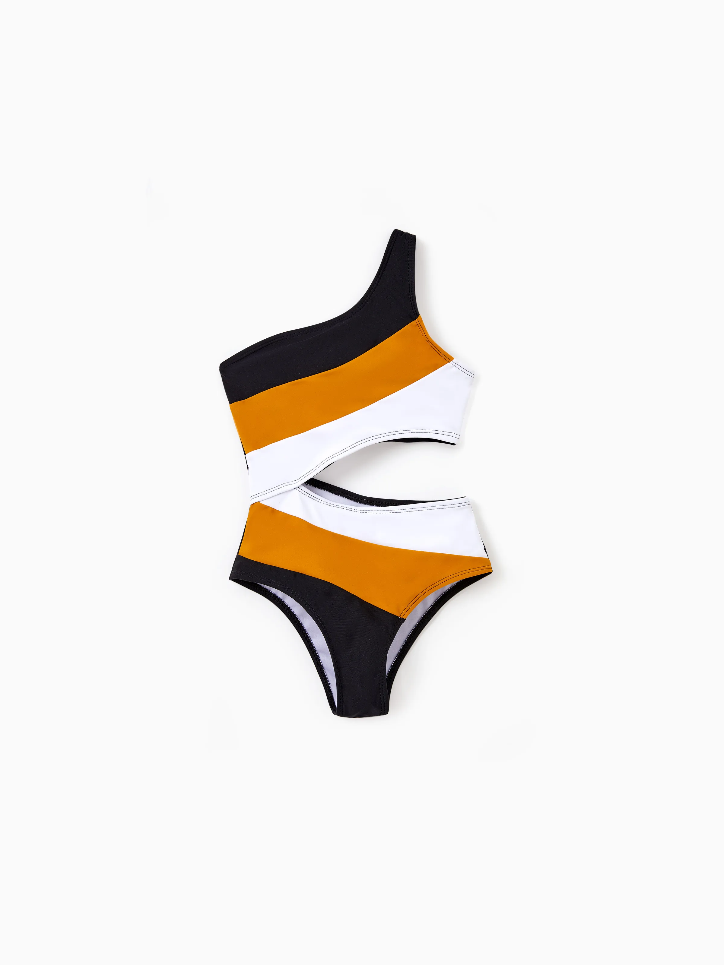 Family Matching Colorblock Swim Trunks Shorts or Cut Out Waist One-Shoulder One-piece Swimsuit Multi-color - Image 6