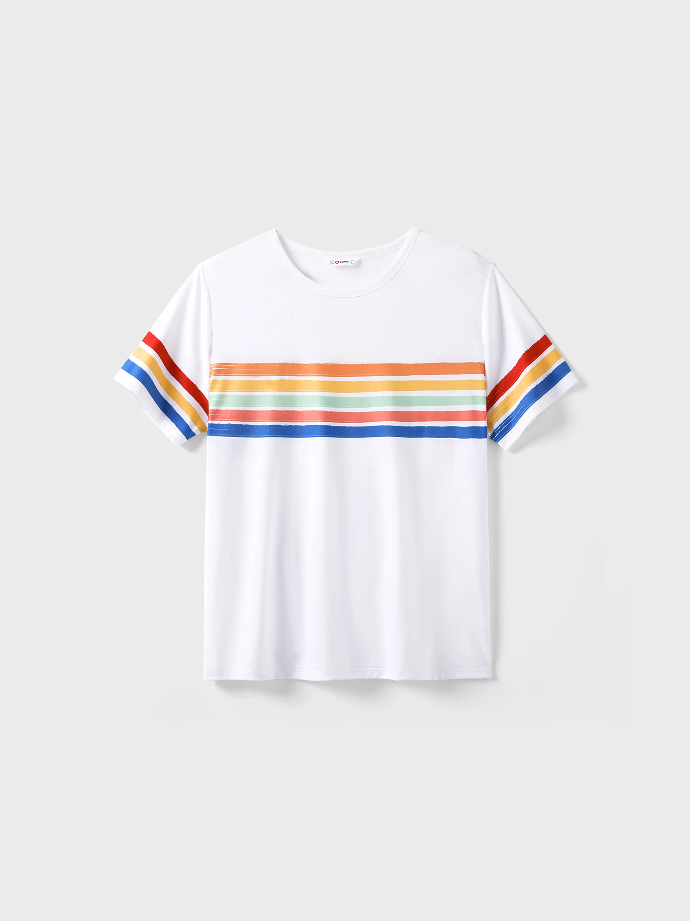 Family Matching Colorful Striped V Neck Flutter-sleeve Dresses and Short-sleeve T-shirts Sets Original White - Image 10