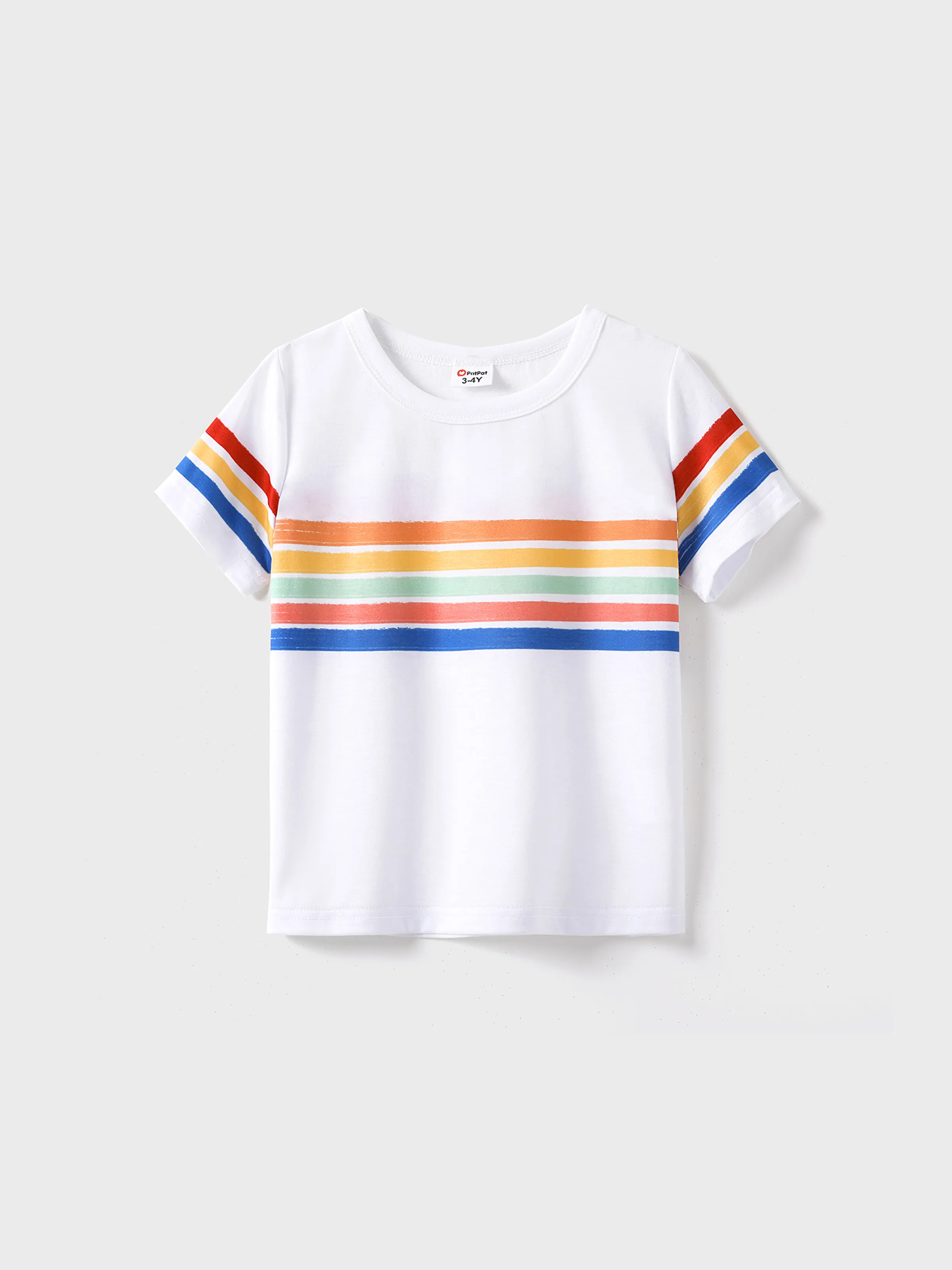 Family Matching Colorful Striped V Neck Flutter-sleeve Dresses and Short-sleeve T-shirts Sets Original White - Image 8