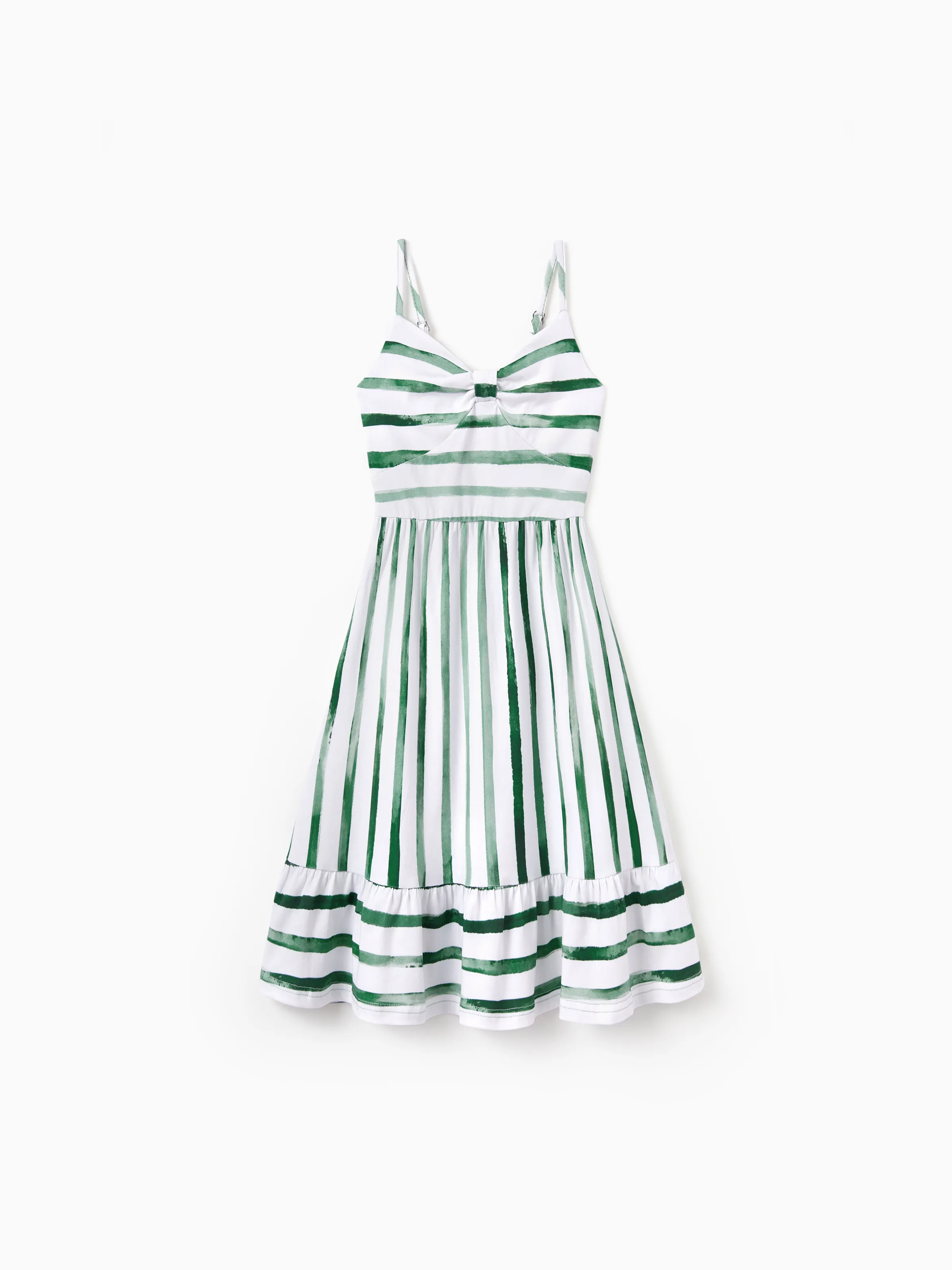 Family Matching Cotton Outfits Set Green Striped T-Shirt and Dress Set for Dad, Mom, Kids & Baby, Perfect for Summer Family Outings & Photos Green - Image 12