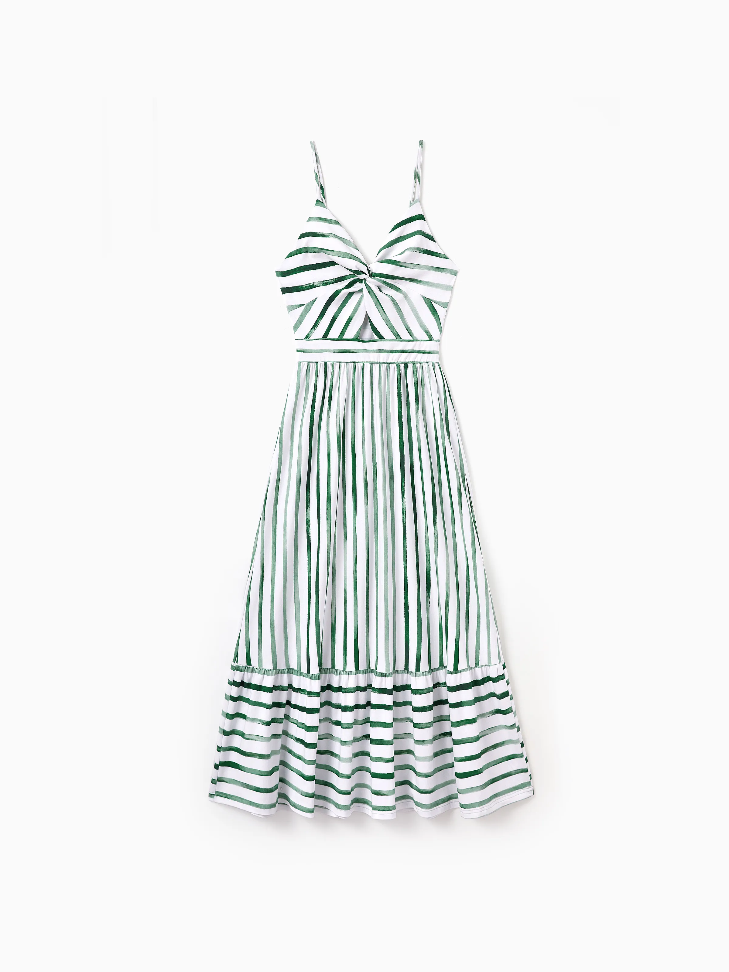 Family Matching Cotton Outfits Set Green Striped T-Shirt and Dress Set for Dad, Mom, Kids & Baby, Perfect for Summer Family Outings & Photos Green - Image 5