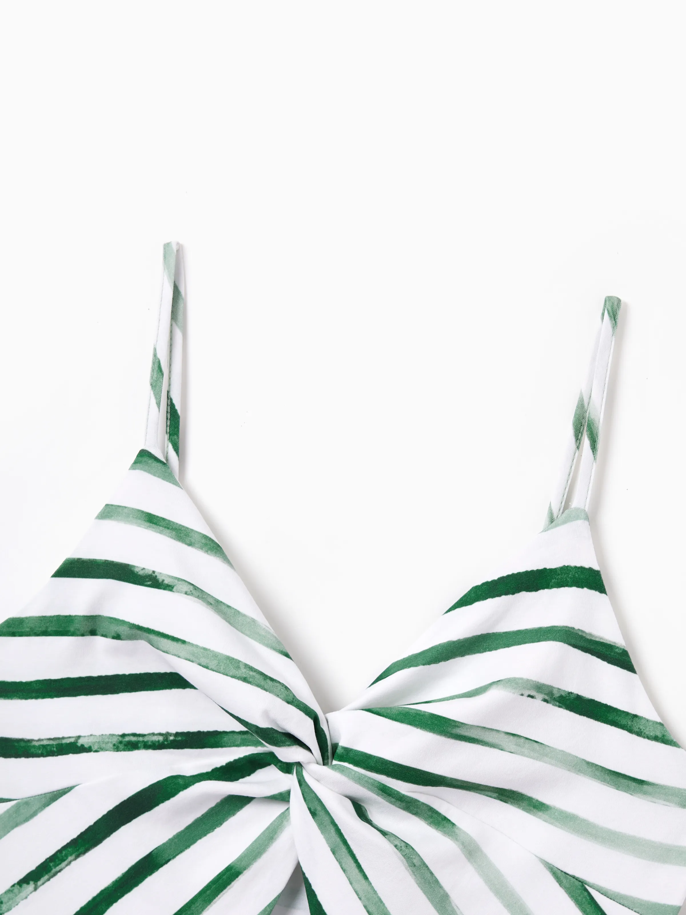 Family Matching Cotton Outfits Set Green Striped T-Shirt and Dress Set for Dad, Mom, Kids & Baby, Perfect for Summer Family Outings & Photos Green - Image 7