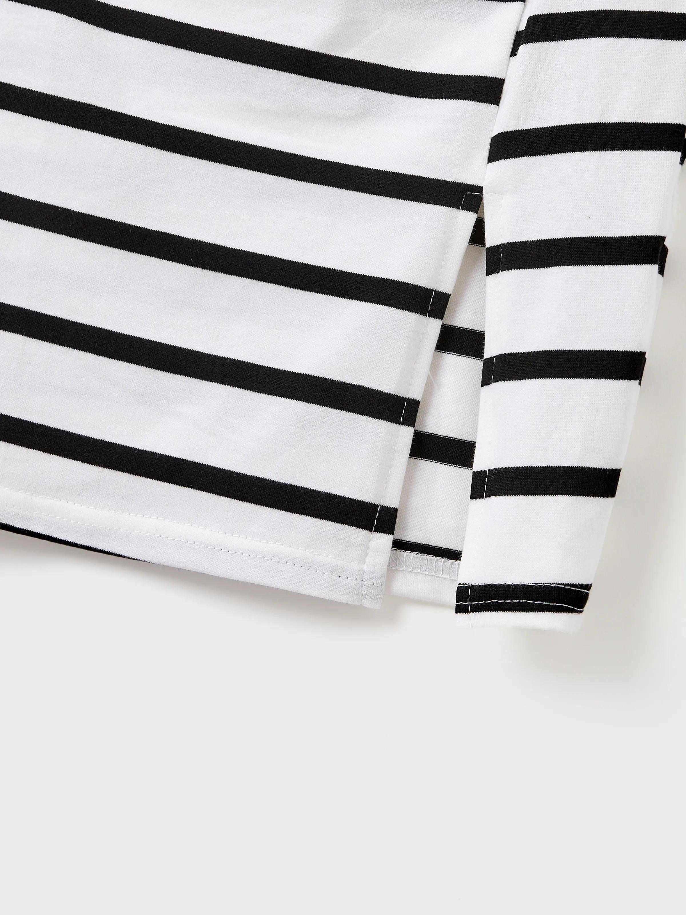 Family Matching Cotton Set Black and White Stripe T-shirt or Strap Bodycon Dress Black+White - Image 11