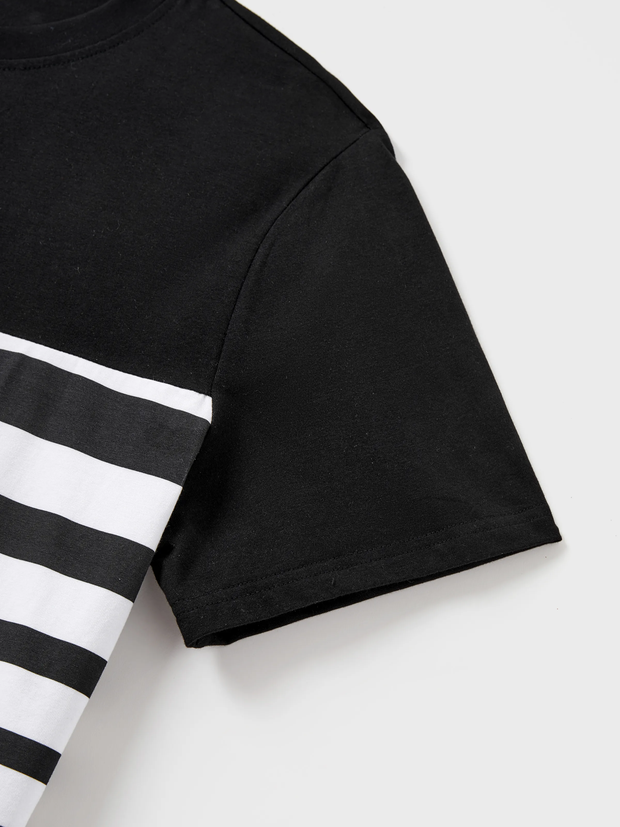 Family Matching Cotton Set Black and White Stripe T-shirt or Strap Bodycon Dress Black+White - Image 18