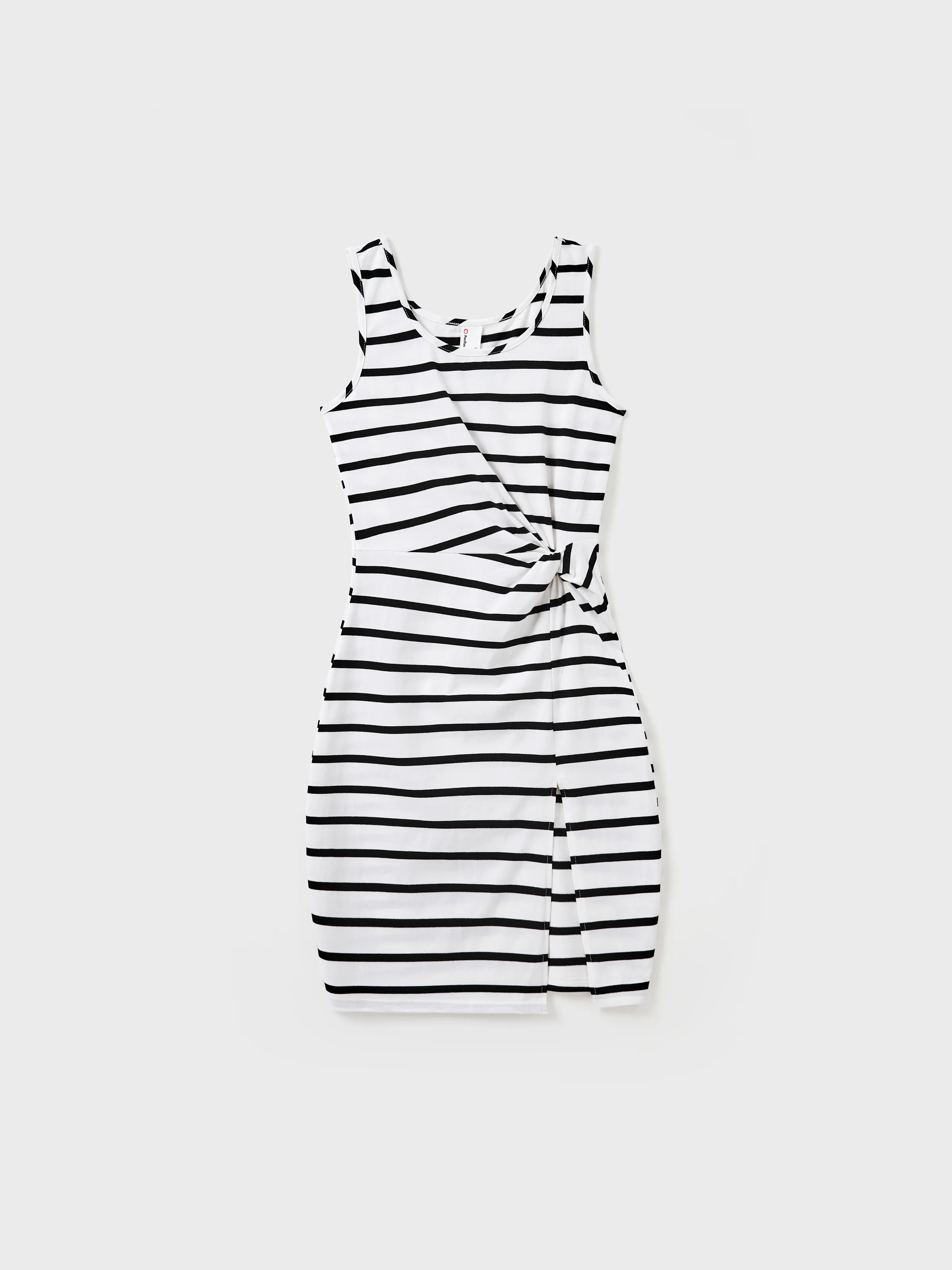 Family Matching Cotton Set Black and White Stripe T-shirt or Strap Bodycon Dress Black+White - Image 2
