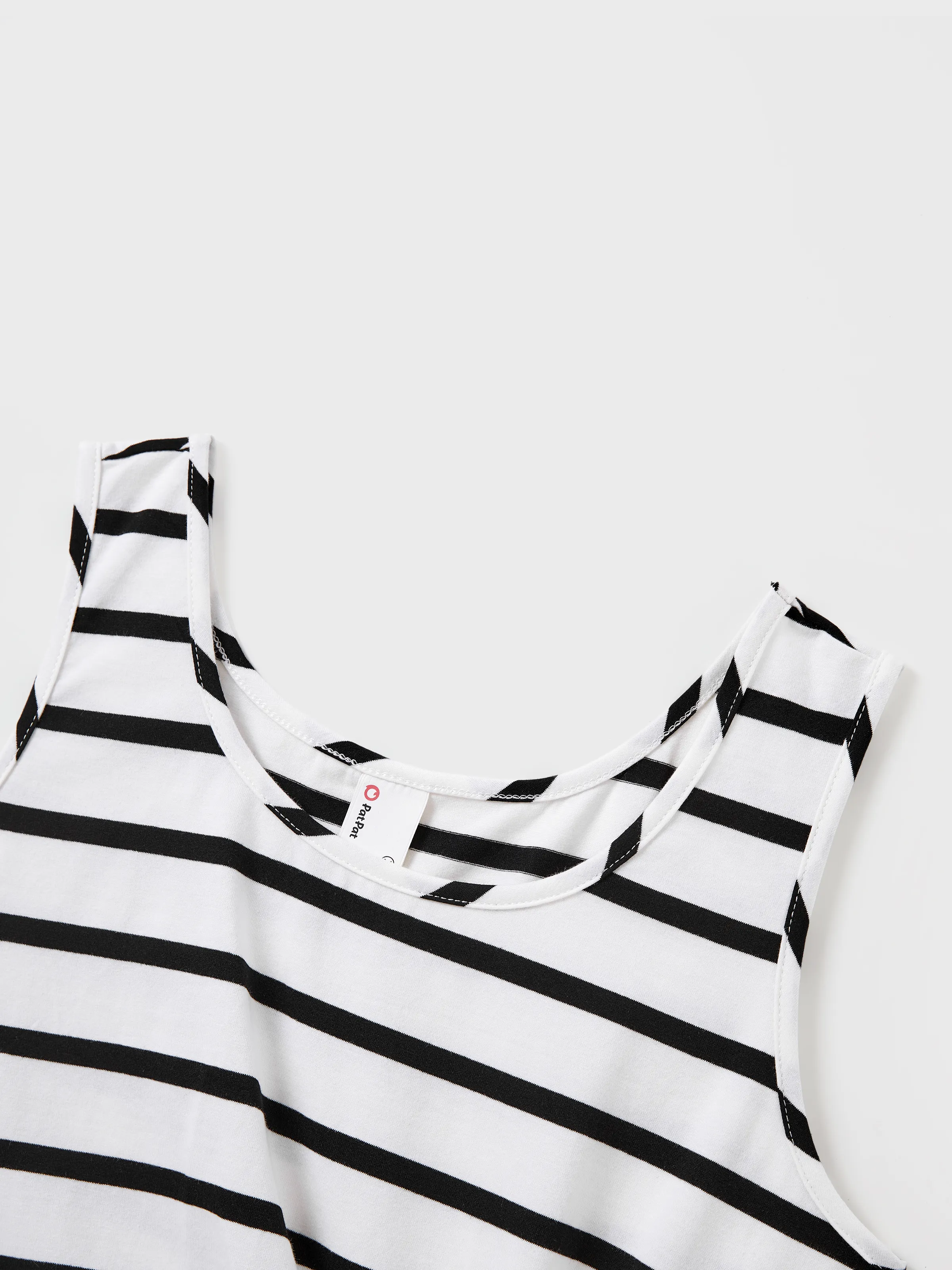 Family Matching Cotton Set Black and White Stripe T-shirt or Strap Bodycon Dress Black+White - Image 4
