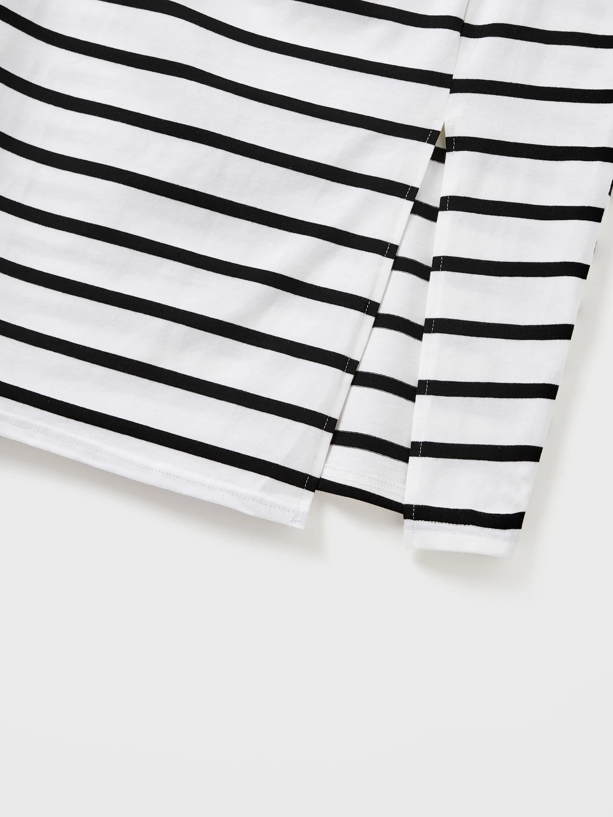 Family Matching Cotton Set Black and White Stripe T-shirt or Strap Bodycon Dress Black+White - Image 5