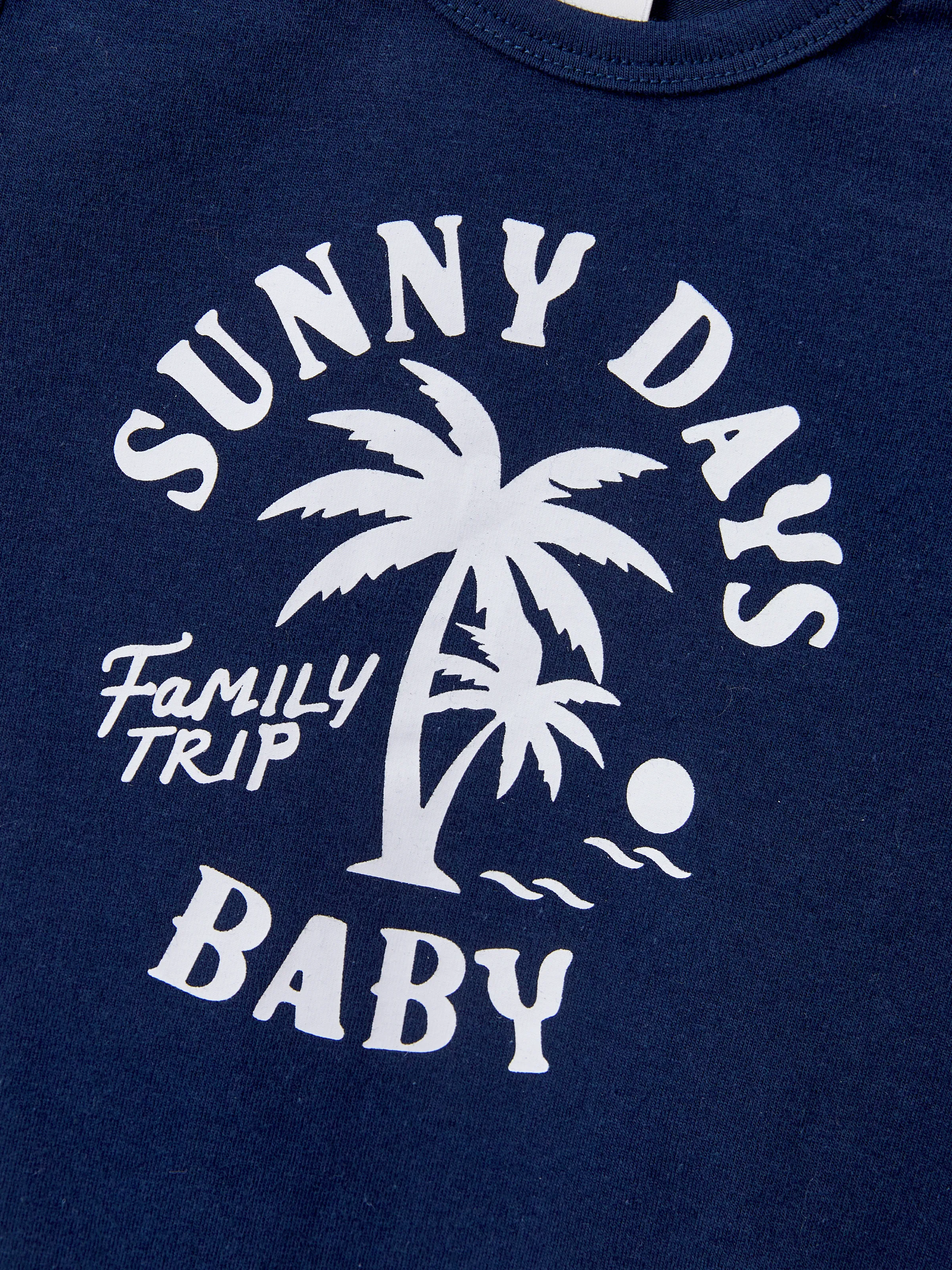 Family Matching Cotton T-Shirt & Dress Set – Sunny Days Palm Print for Dad, Mom, Baby & Toddler, Perfect for Summer Vacations & Family Outings Tibetan blue - Image 16