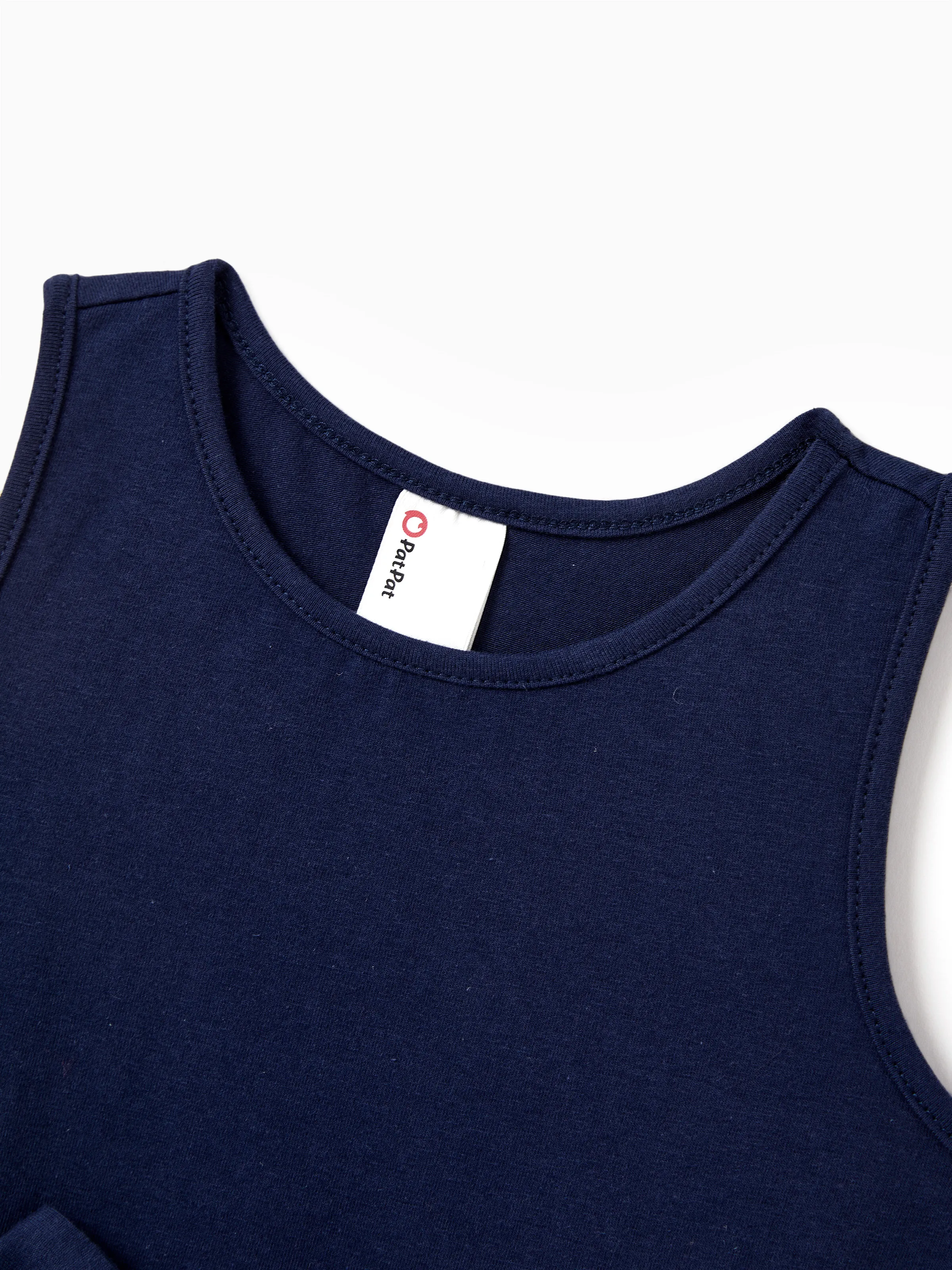 Family Matching Cotton Tee Flora Print Splicing Shirt or Tank Dress Deep Blue - Image 10