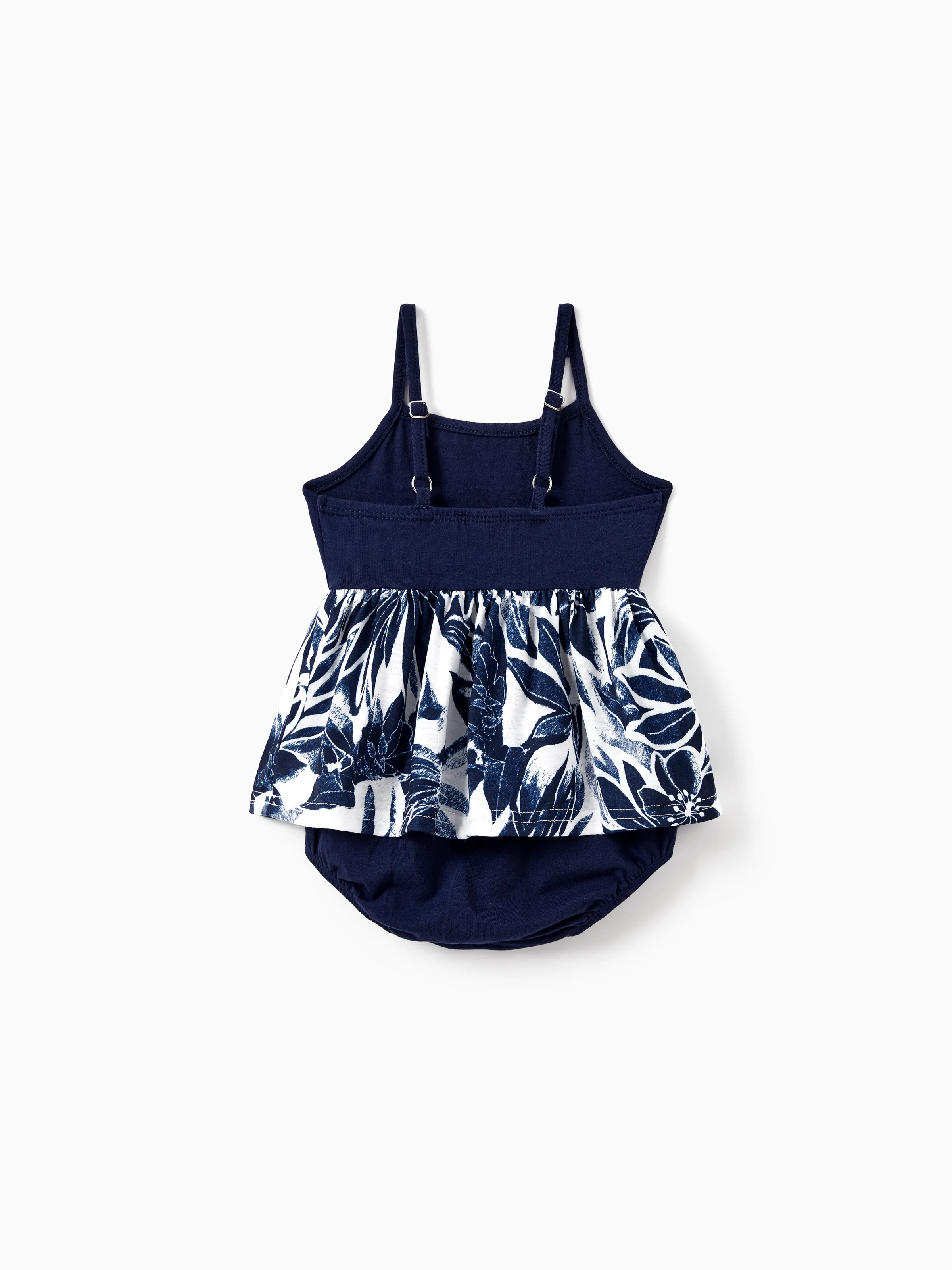 Family Matching Cotton Tee Flora Print Splicing Shirt or Tank Dress Deep Blue - Image 14
