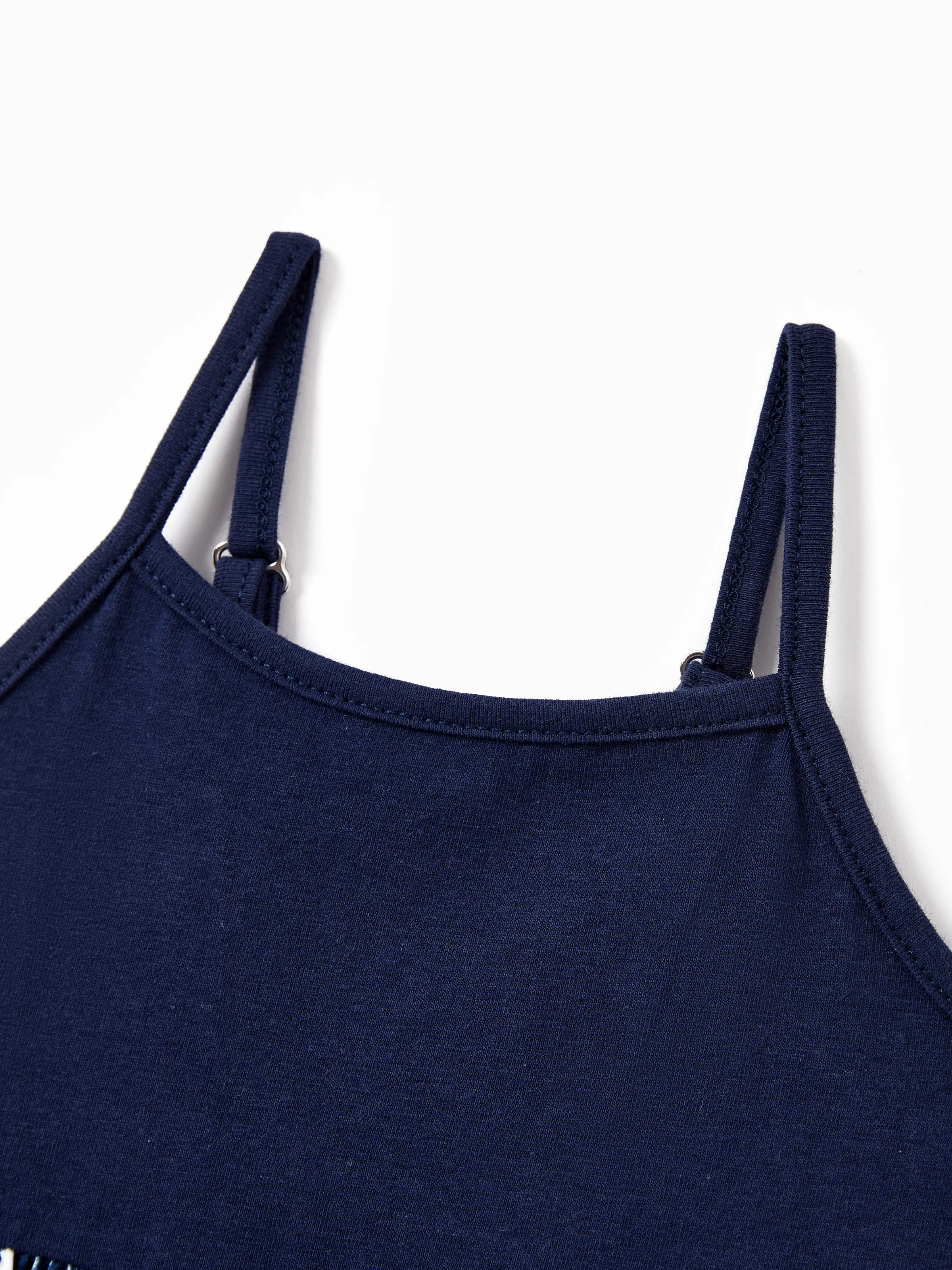 Family Matching Cotton Tee Flora Print Splicing Shirt or Tank Dress Deep Blue - Image 15