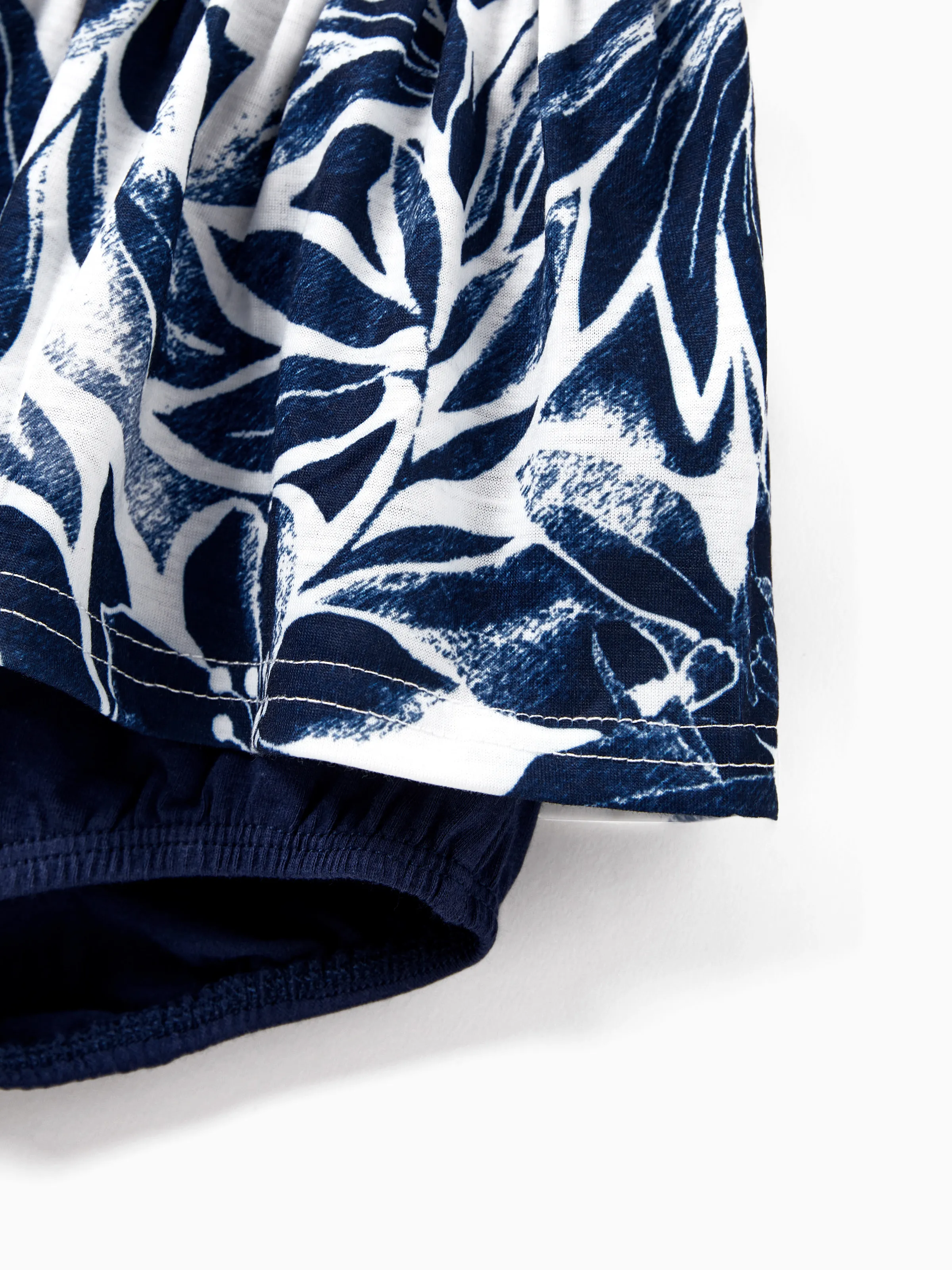 Family Matching Cotton Tee Flora Print Splicing Shirt or Tank Dress Deep Blue - Image 16