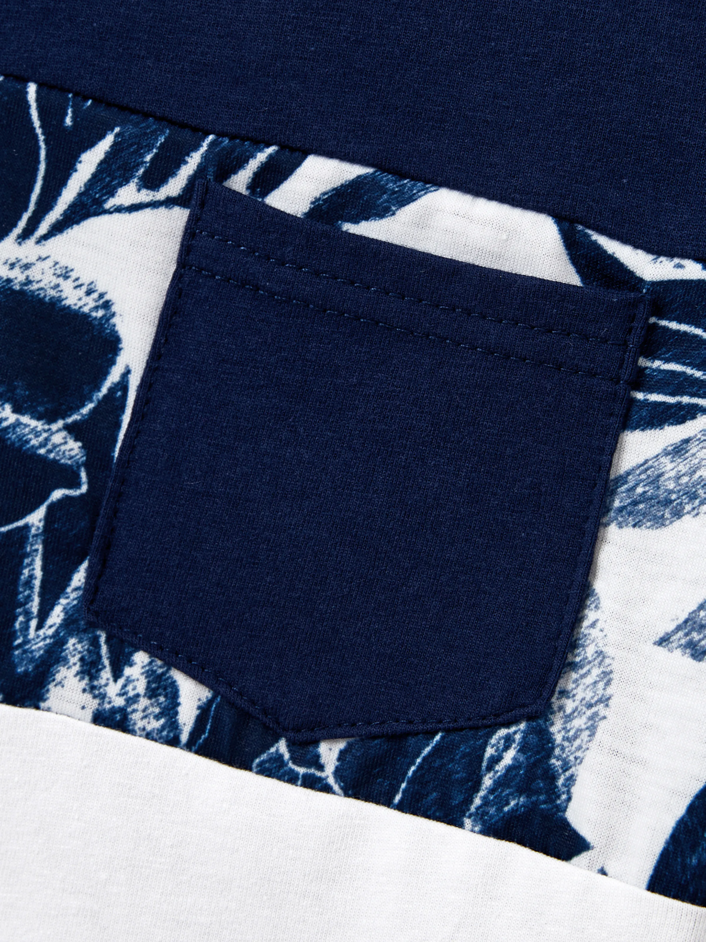 Family Matching Cotton Tee Flora Print Splicing Shirt or Tank Dress Deep Blue - Image 22