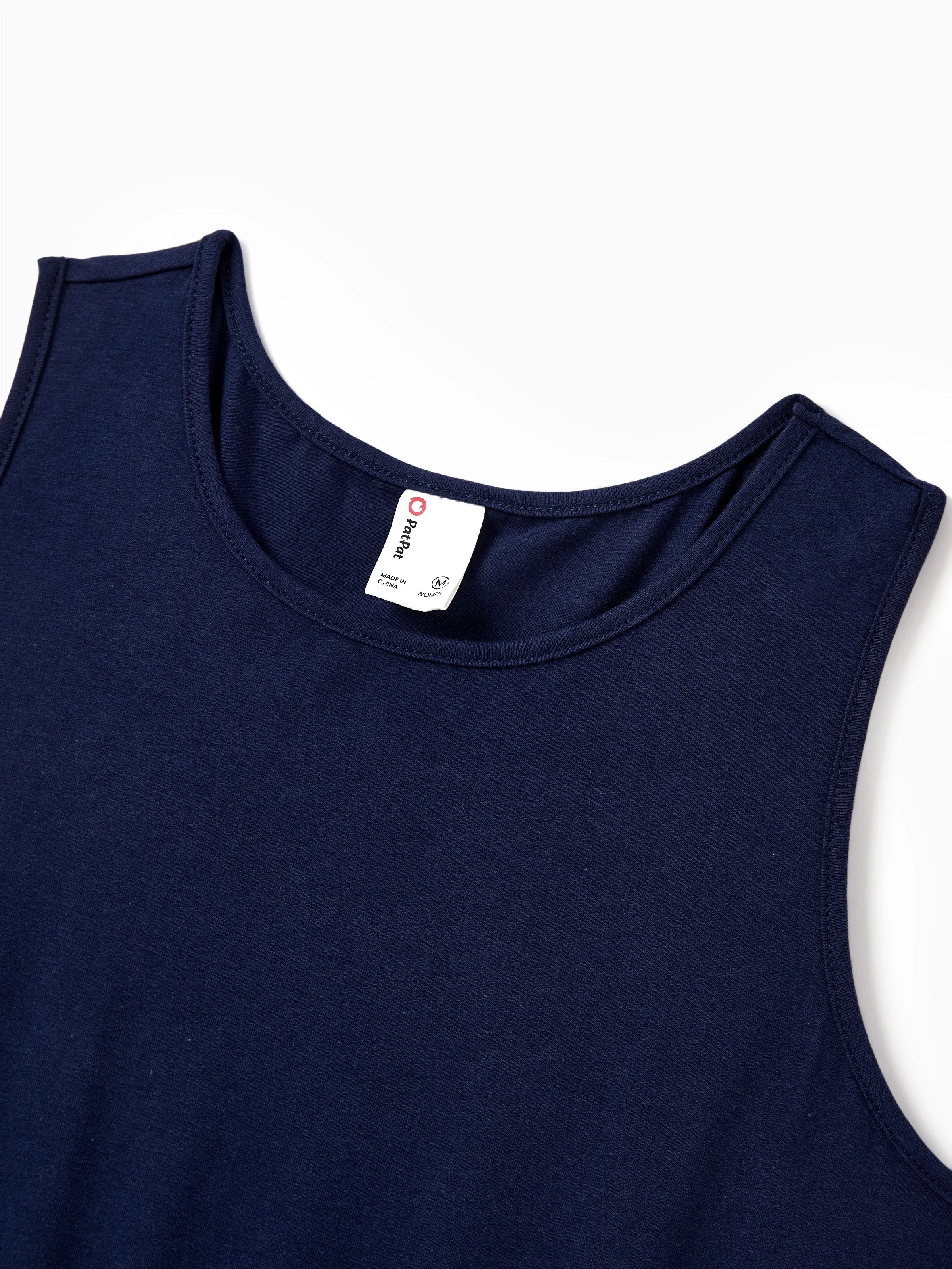 Family Matching Cotton Tee Flora Print Splicing Shirt or Tank Dress Deep Blue - Image 5