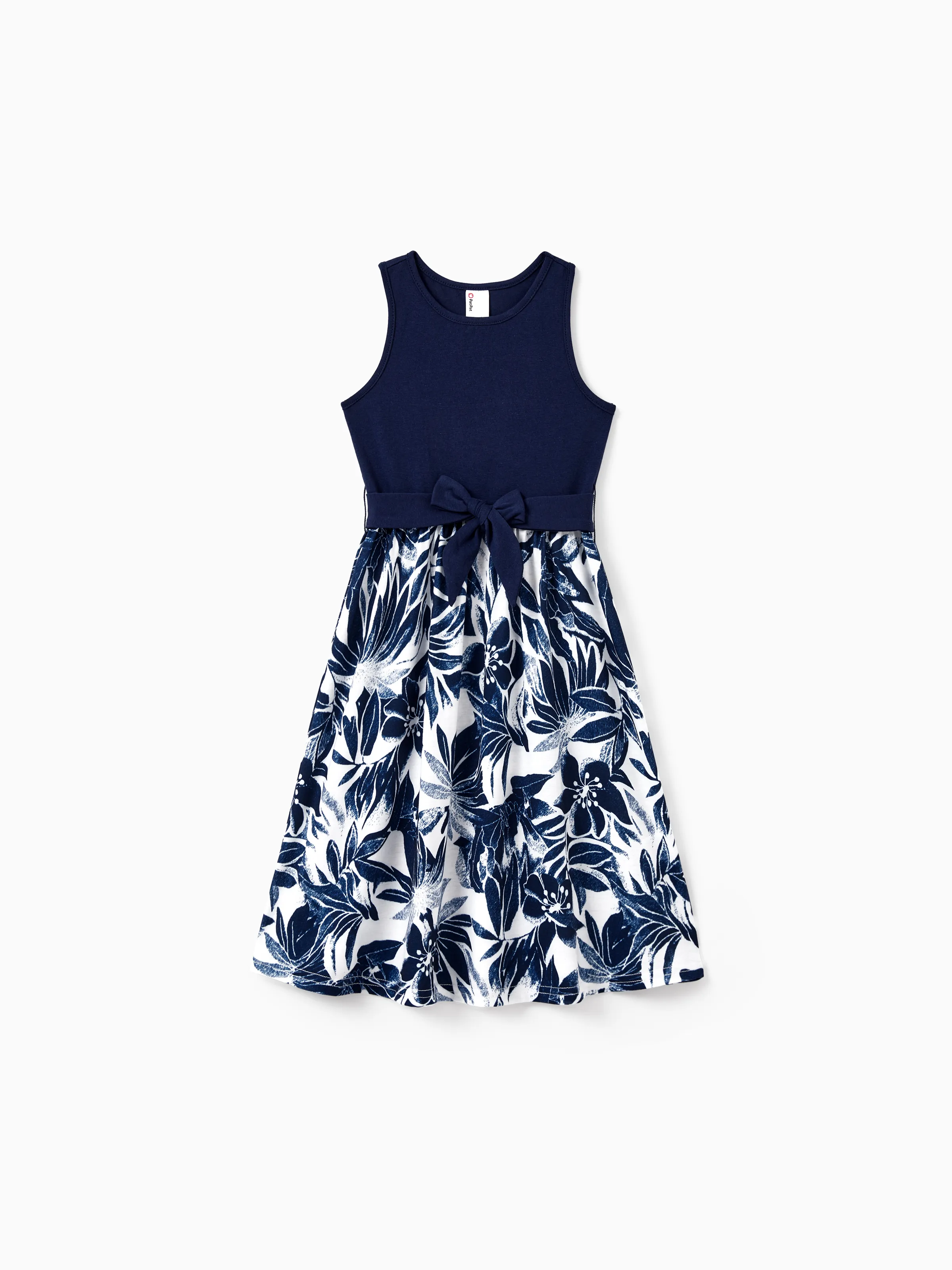 Family Matching Cotton Tee Flora Print Splicing Shirt or Tank Dress Deep Blue - Image 8
