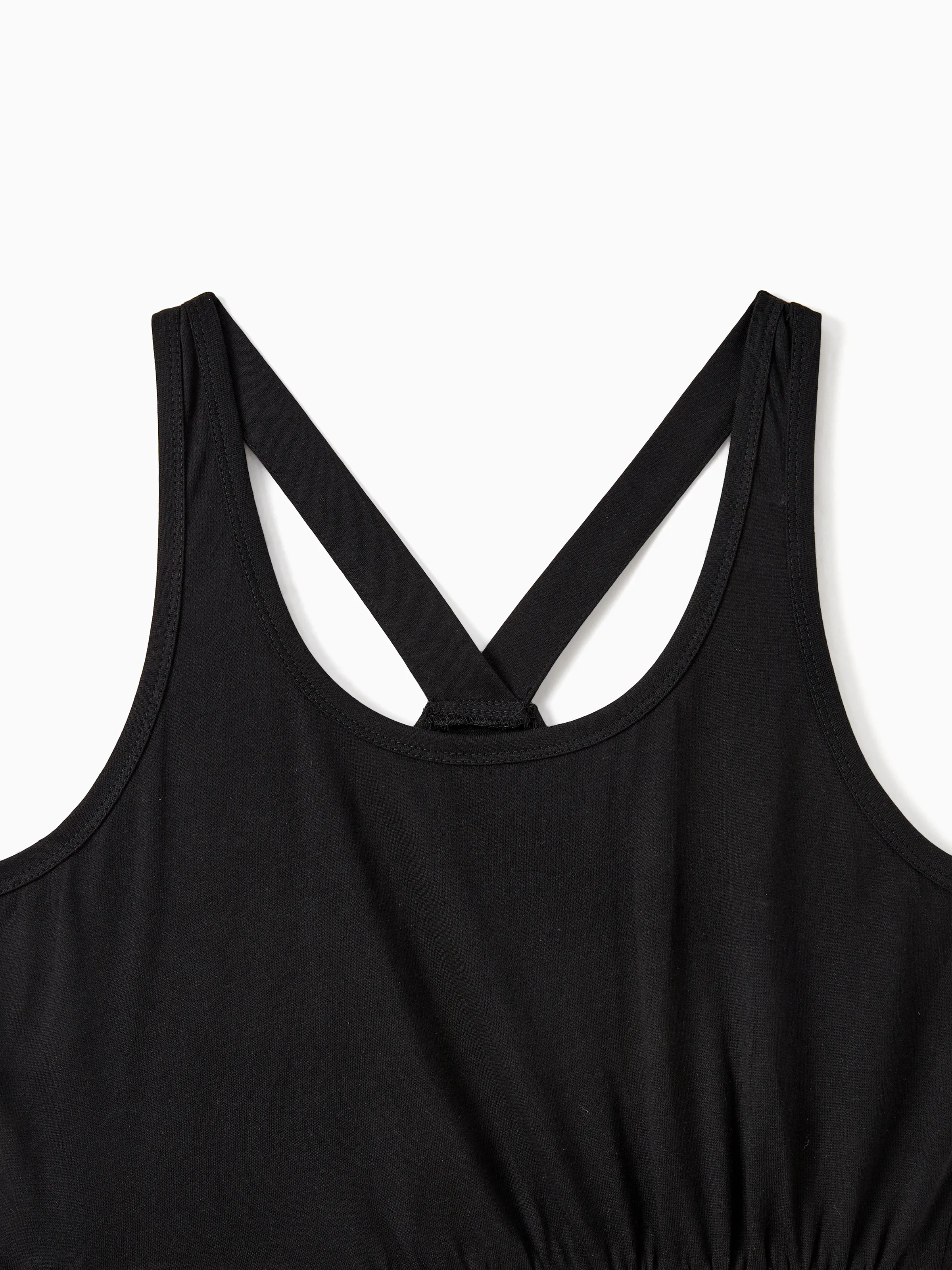 Family Matching Cross Back Floral Strap Dress and Colorblock Top Sets Black - Image 7