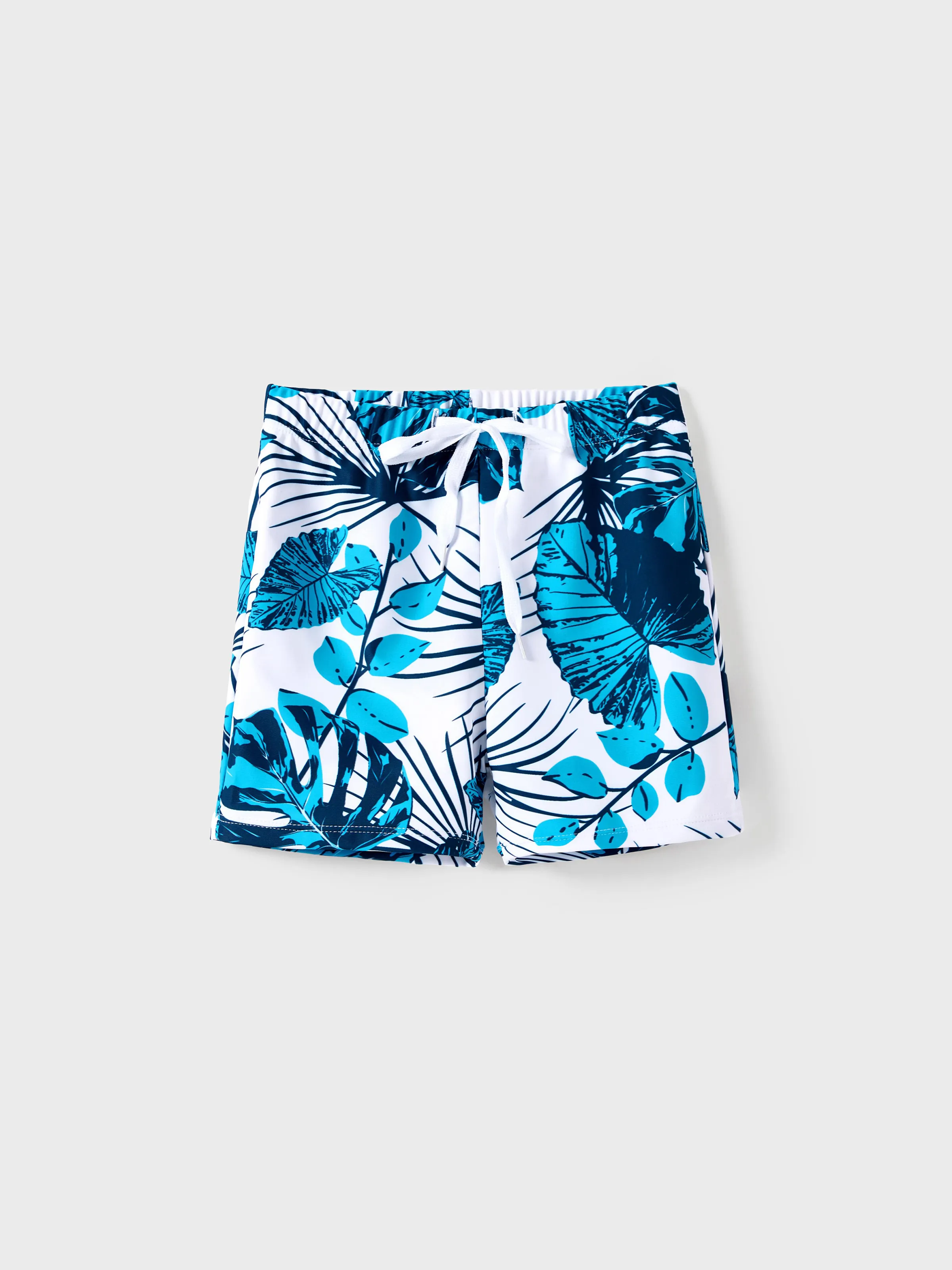 Family Matching Drawstring Swim Trunks or Cut Out Lace UP Back One-Piece Swimsuit BLUEWHITE - Image 16