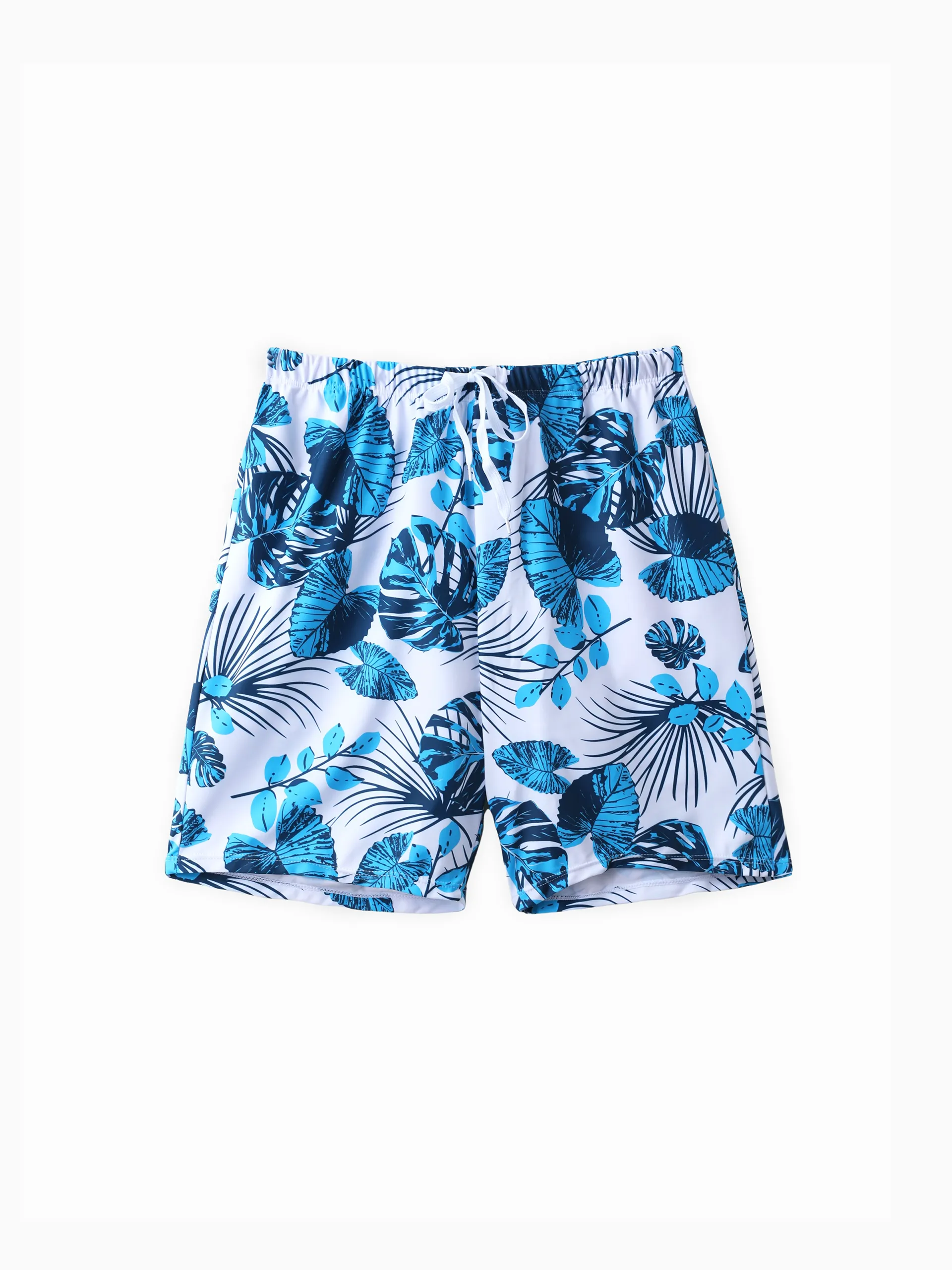 Family Matching Drawstring Swim Trunks or Cut Out Lace UP Back One-Piece Swimsuit BLUEWHITE - Image 20