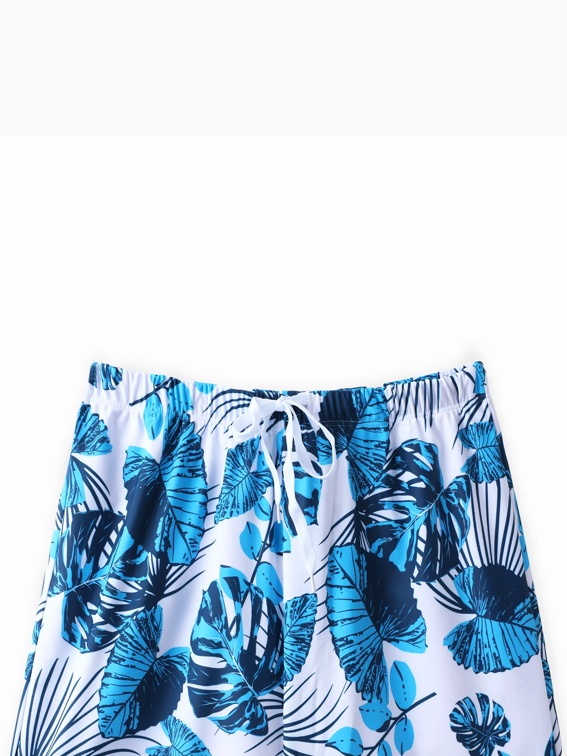 Family Matching Drawstring Swim Trunks or Cut Out Lace UP Back One-Piece Swimsuit BLUEWHITE - Image 21